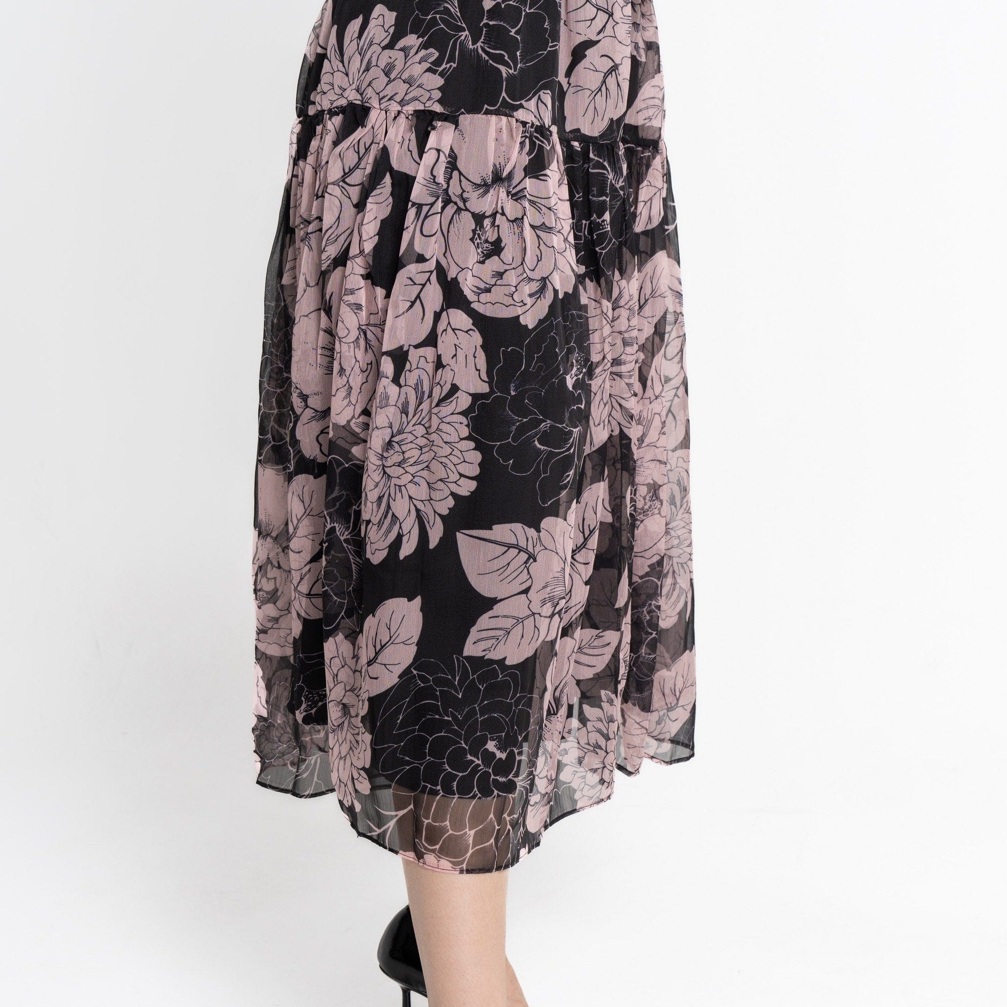 نتشي تنورة ميدي نسائية شيفون مشجرة