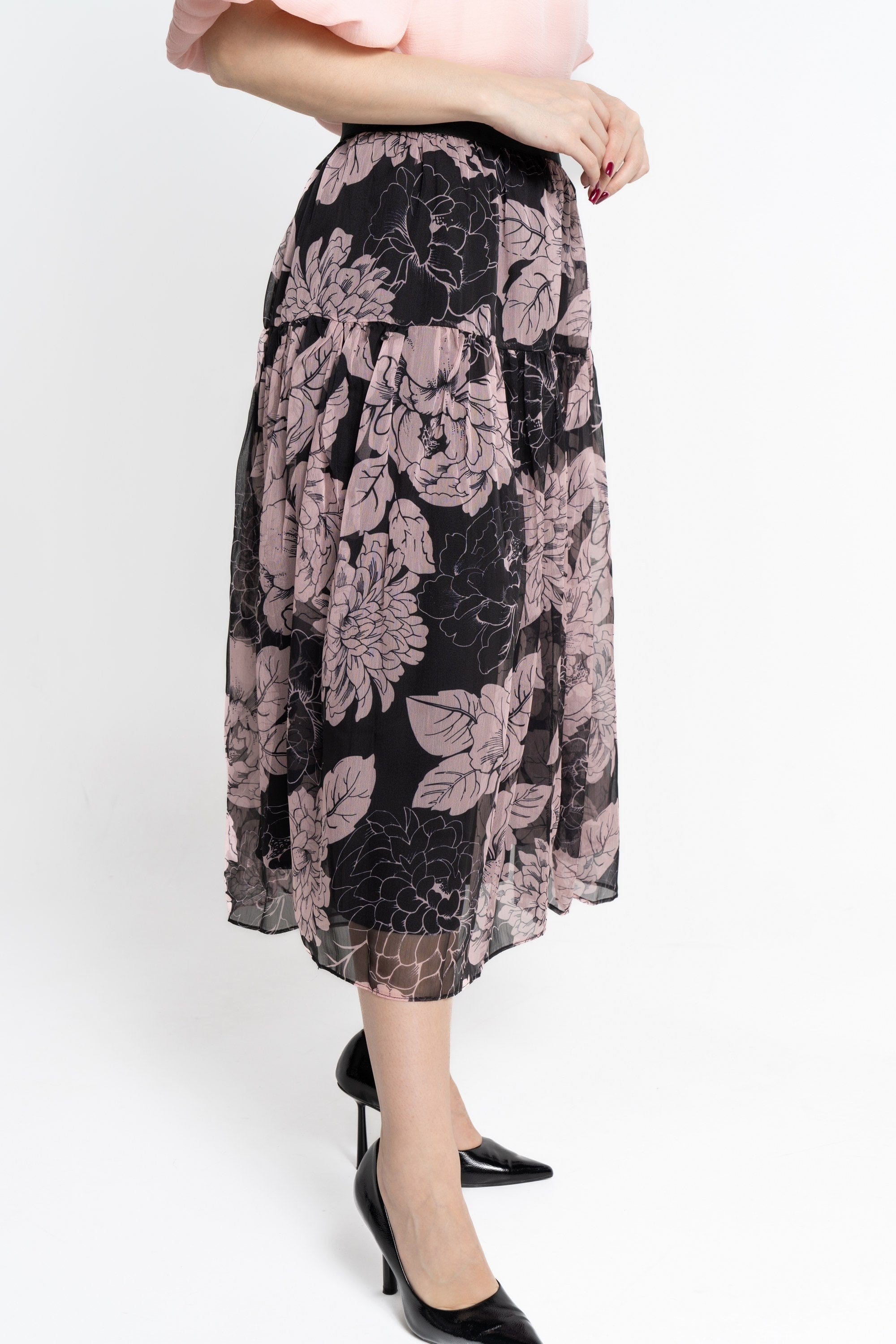 نتشي تنورة ميدي نسائية شيفون مشجرة