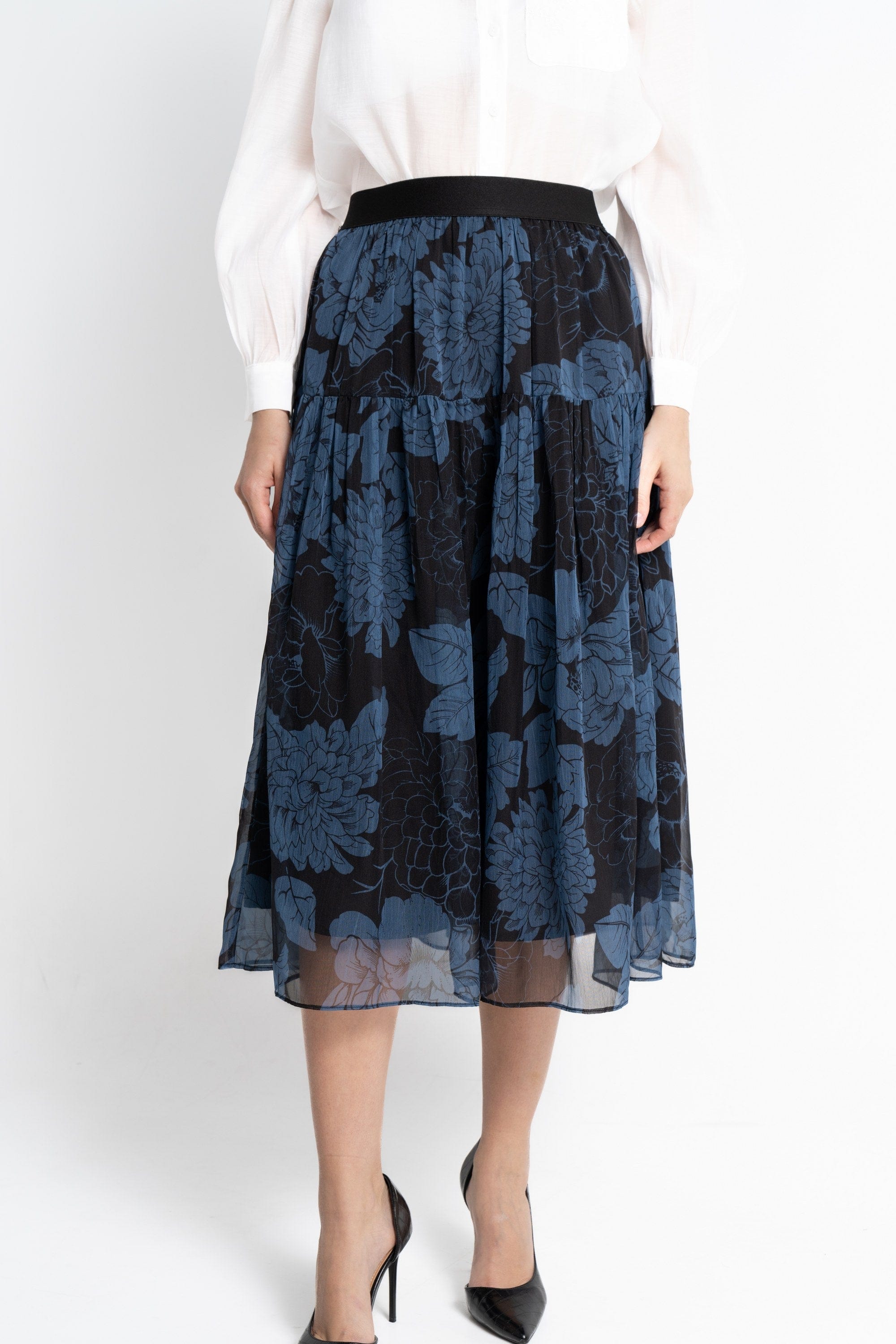 نتشي تنورة ميدي نسائية شيفون مشجرة