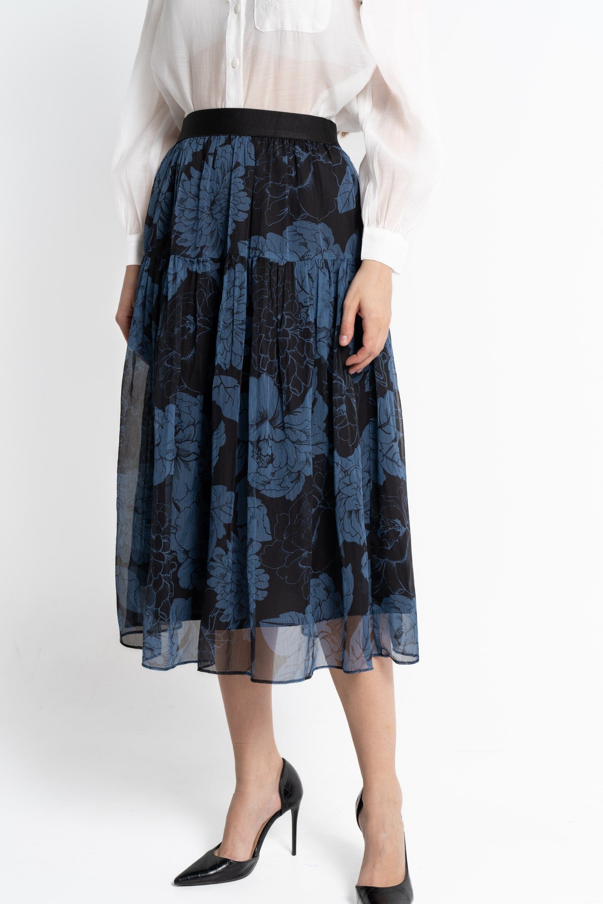 نتشي تنورة ميدي نسائية شيفون مشجرة