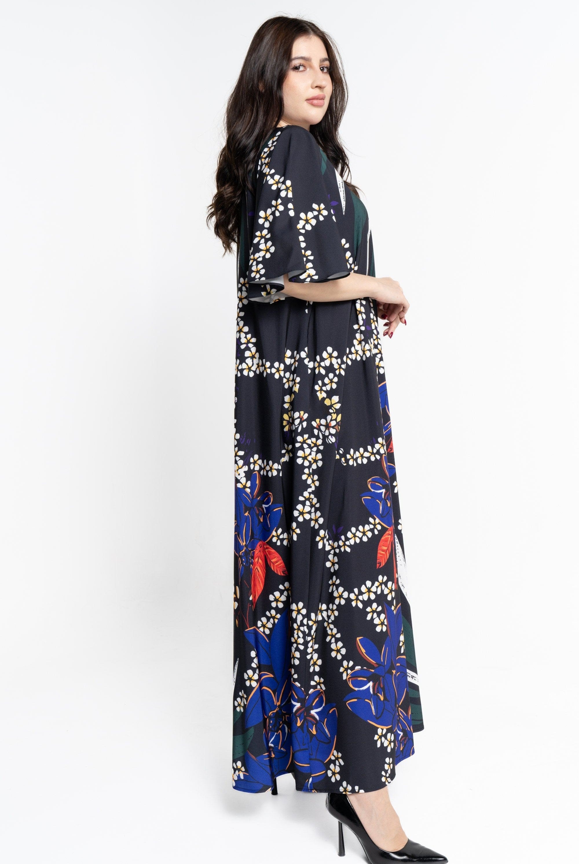 نتشي فستان طويل مشجر 3/4 كم واسع نسائي