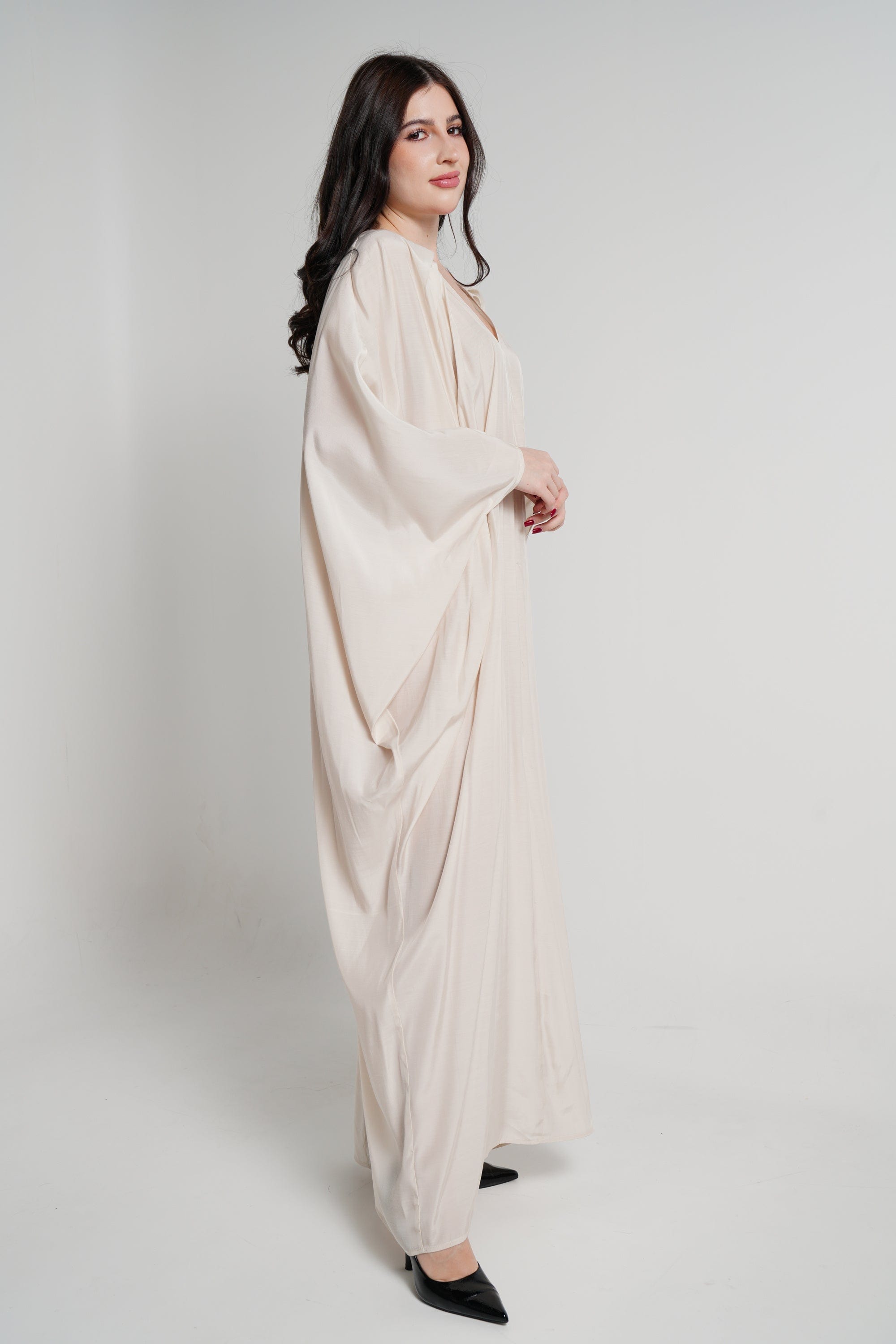 نتشي فستان ماكسي بأكمام فراشة سادة واسعة نسائي رملي