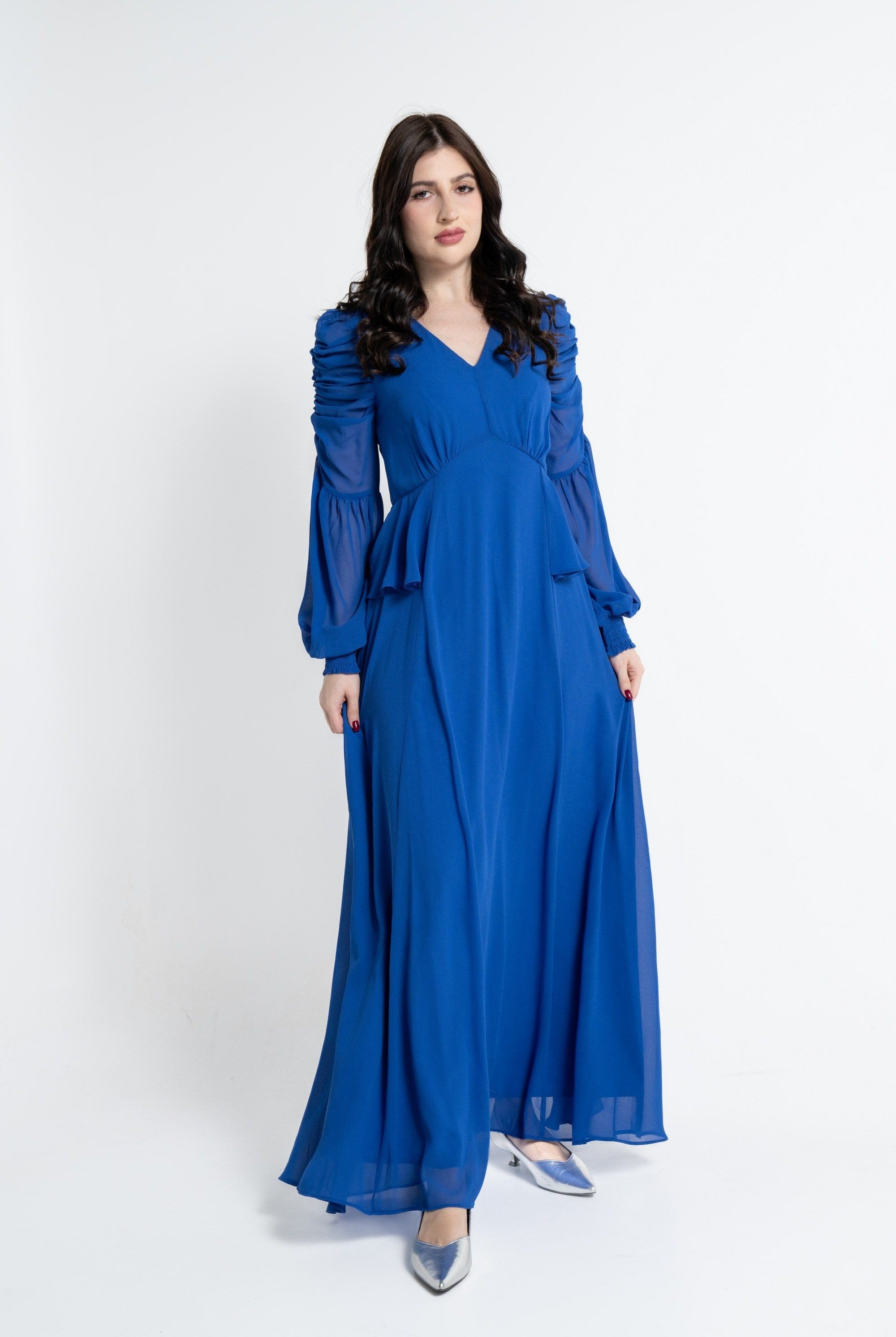 نتشي فستان ماكسي بأكمام طويلة سادة مخصرة نسائي