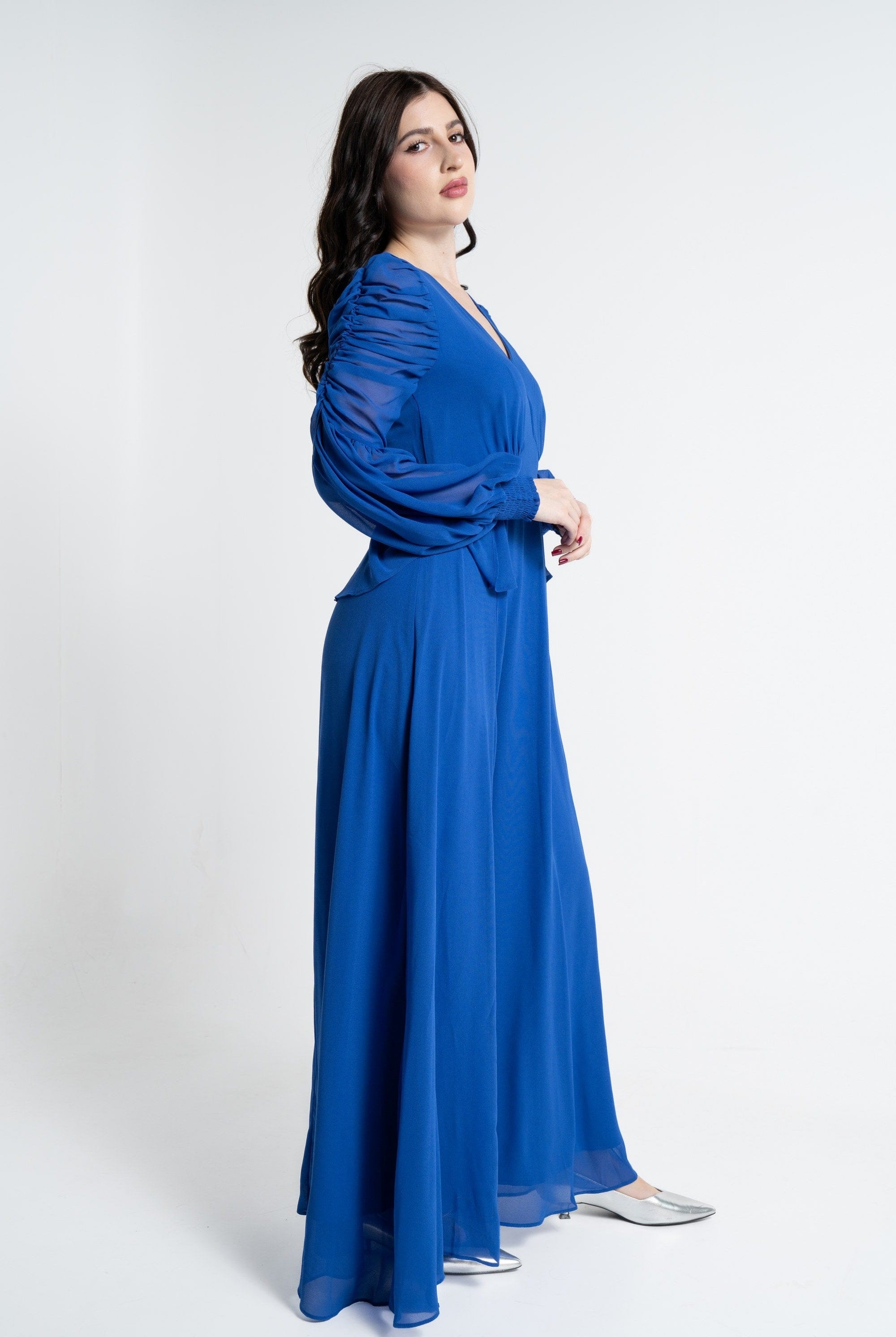 نتشي فستان ماكسي بأكمام طويلة سادة مخصرة نسائي