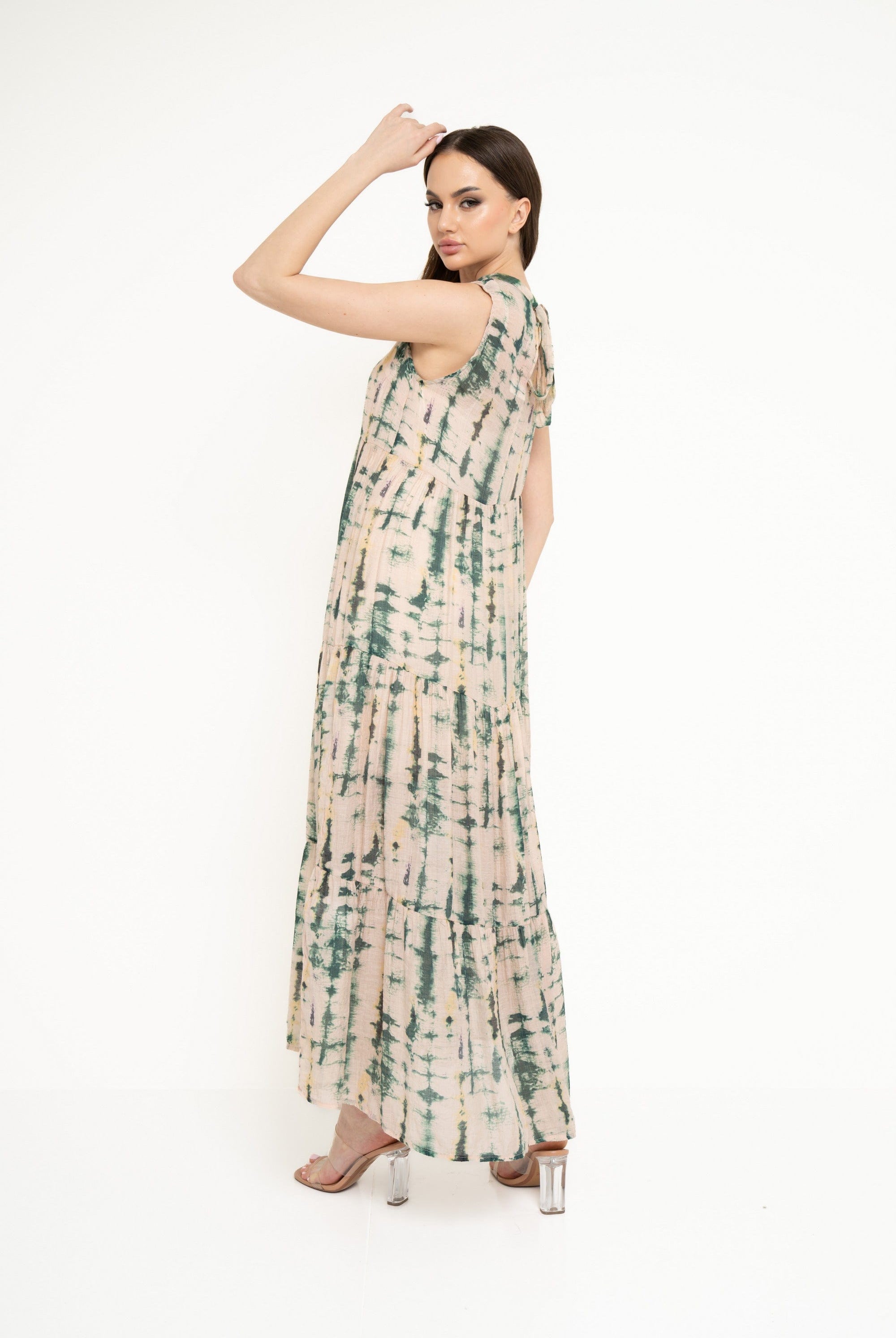 نتشي فستان طويل منقوش كت واسع من أسفل نسائي