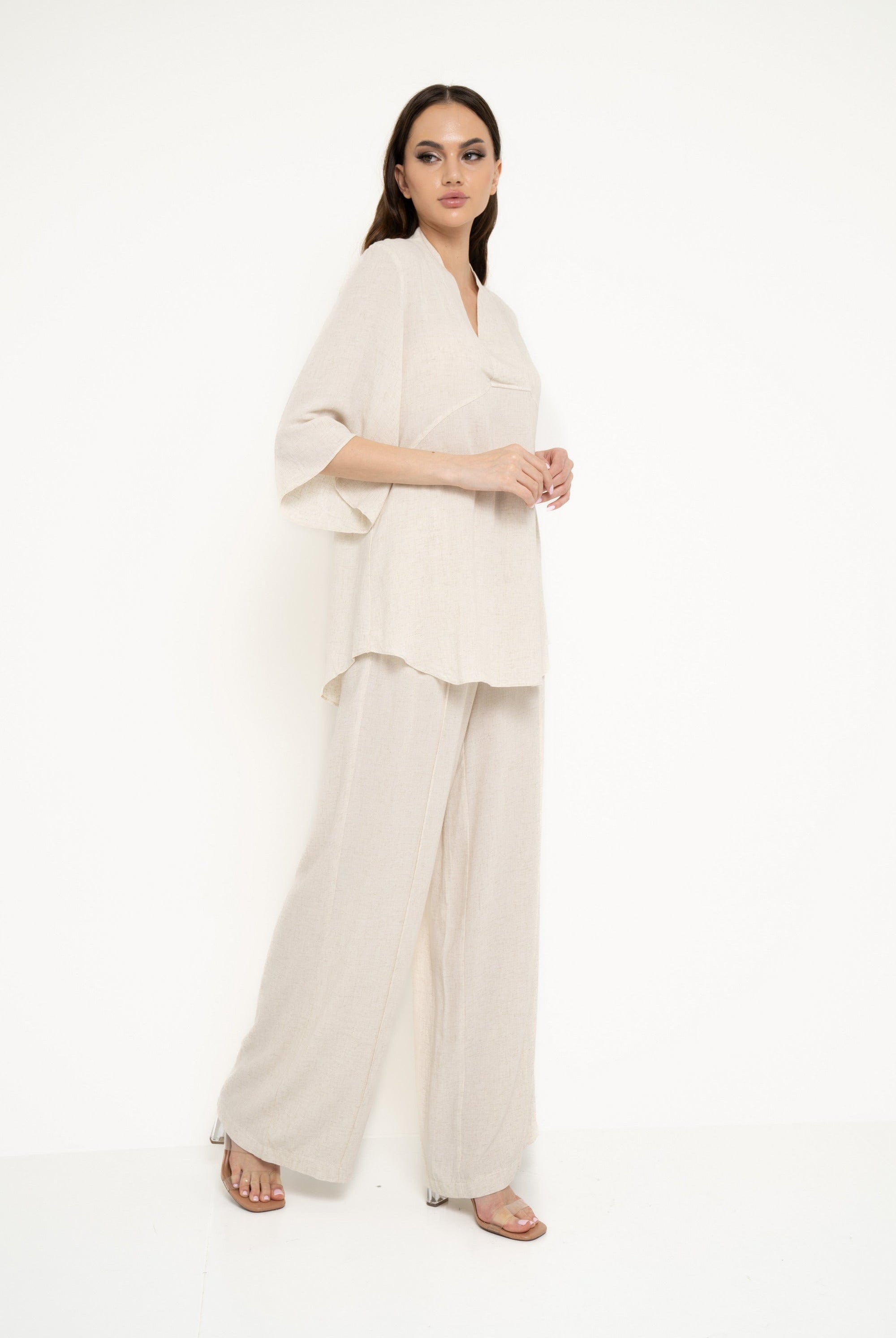 نتشي بلوزة سادة واسعة 3/4 كم نسائي