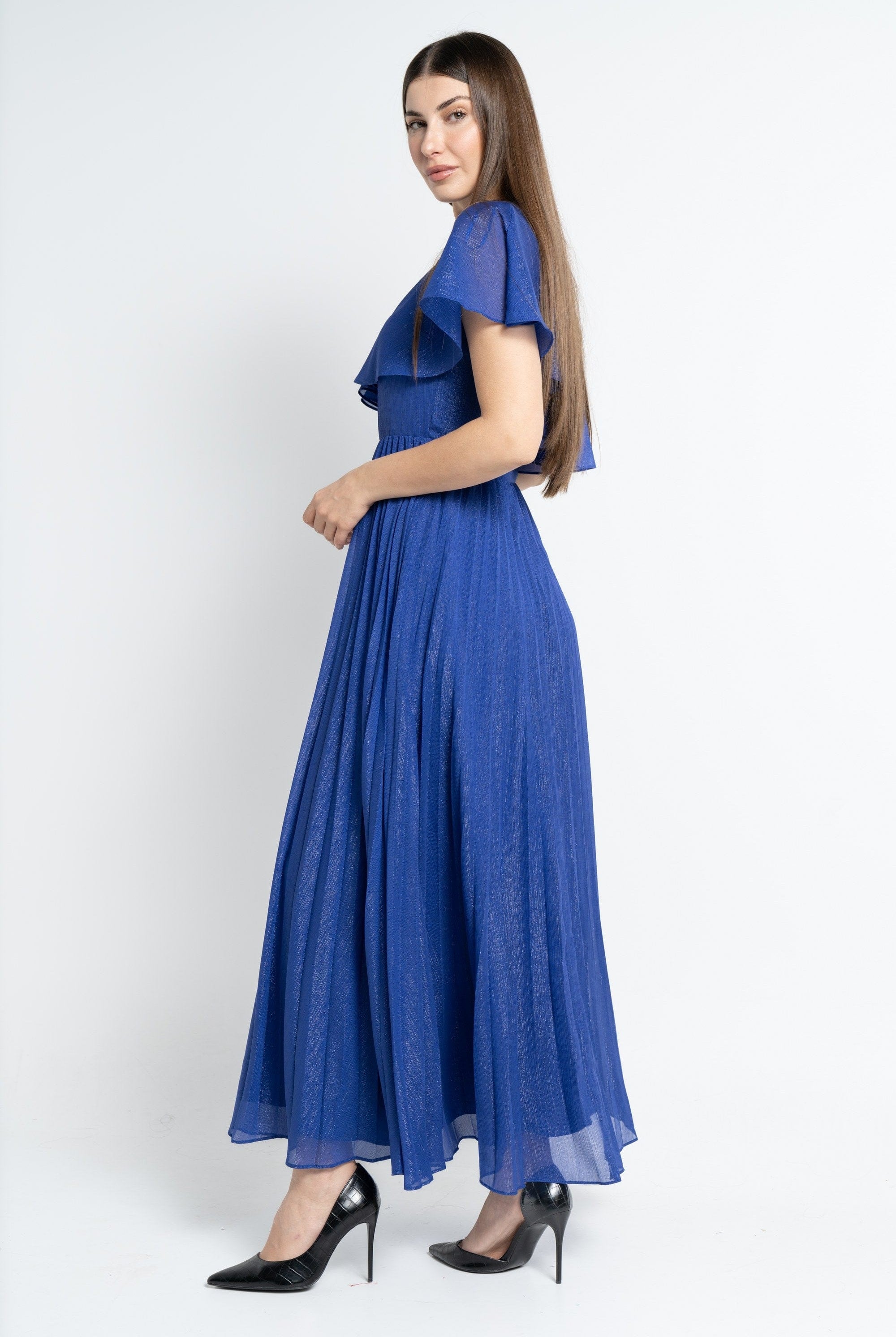 نتشي فستان ماكسي بأكمام قصيرة اوف شولدر بلميع