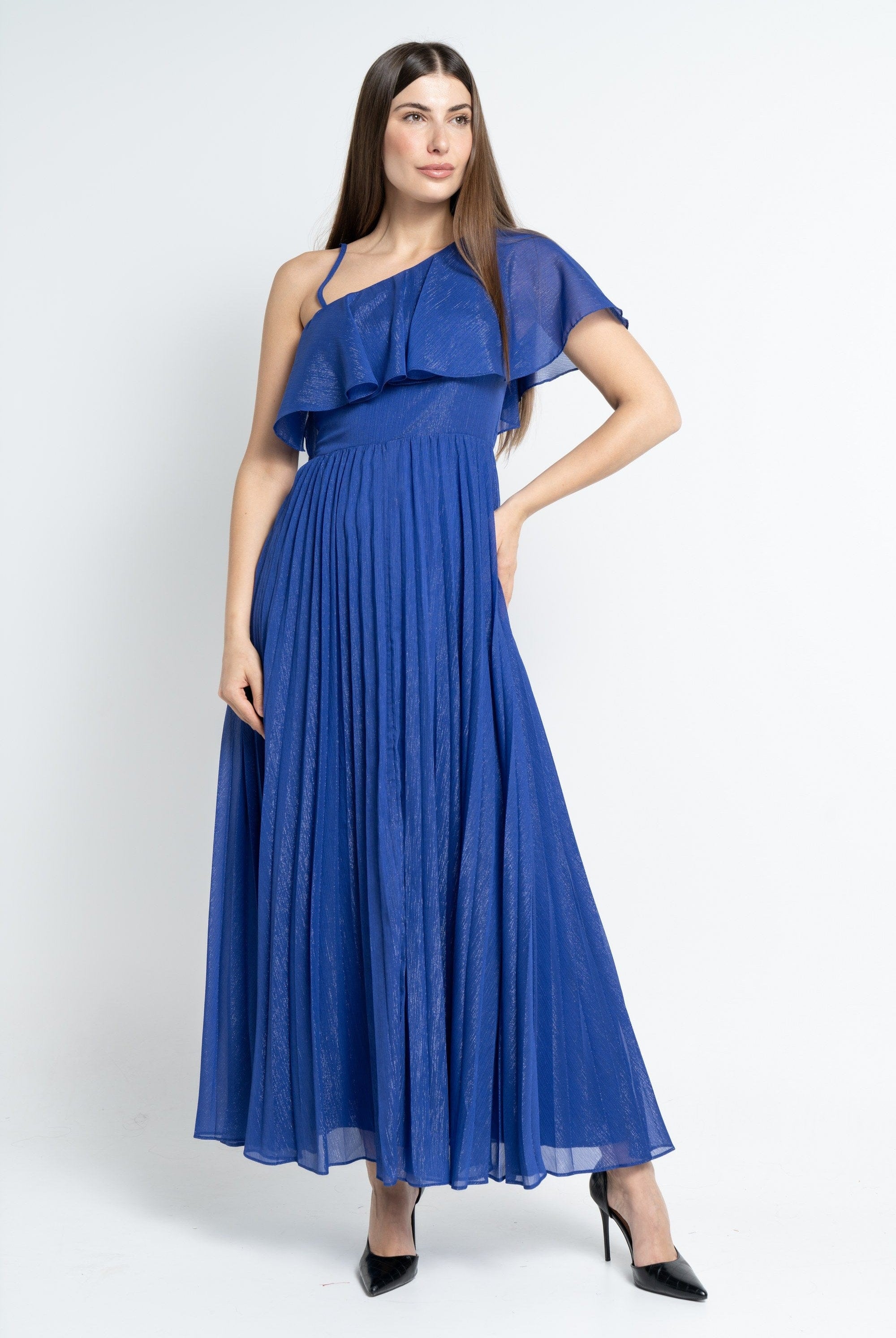 نتشي فستان ماكسي بأكمام قصيرة اوف شولدر بلميع