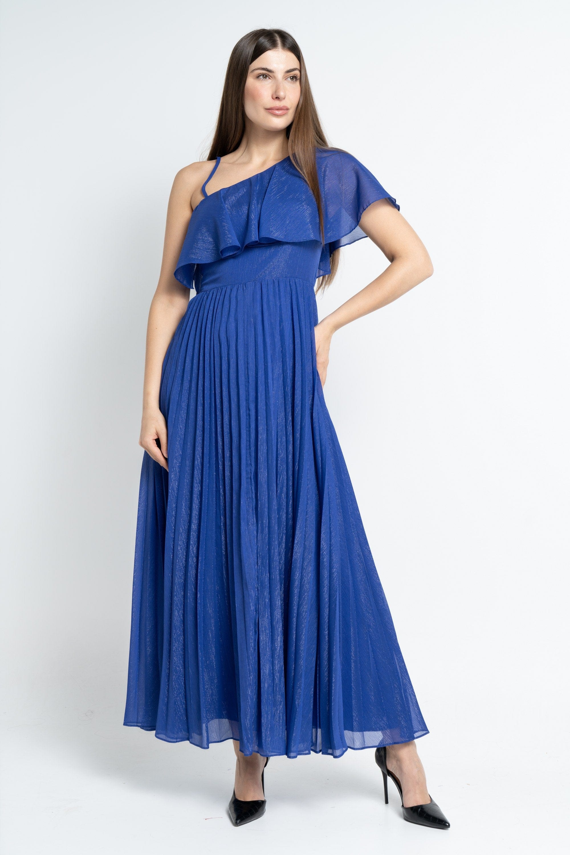 نتشي فستان ماكسي بأكمام قصيرة اوف شولدر بلميع