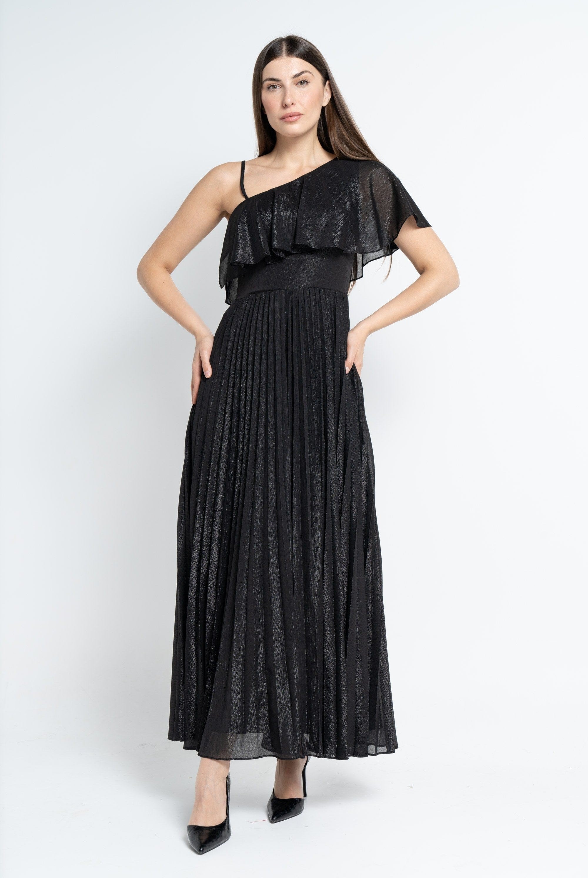 نتشي فستان ماكسي بأكمام قصيرة اوف شولدر بلميع