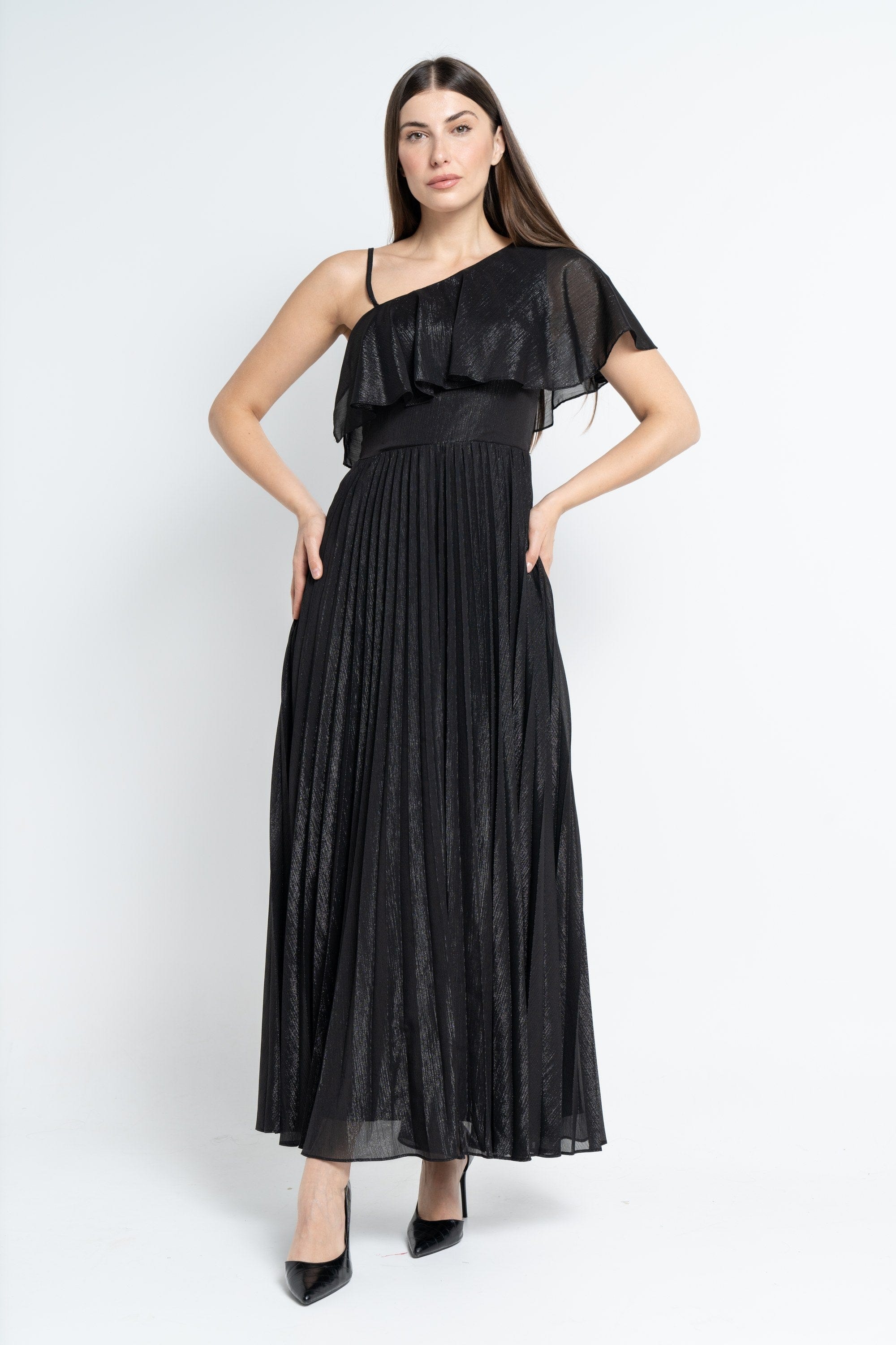 نتشي فستان ماكسي بأكمام قصيرة اوف شولدر بلميع