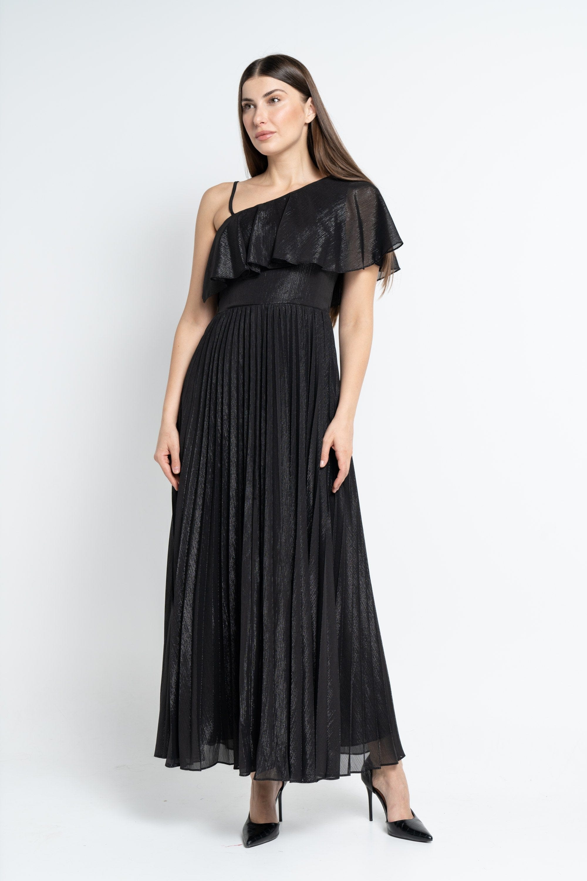 نتشي فستان ماكسي بأكمام قصيرة اوف شولدر بلميع