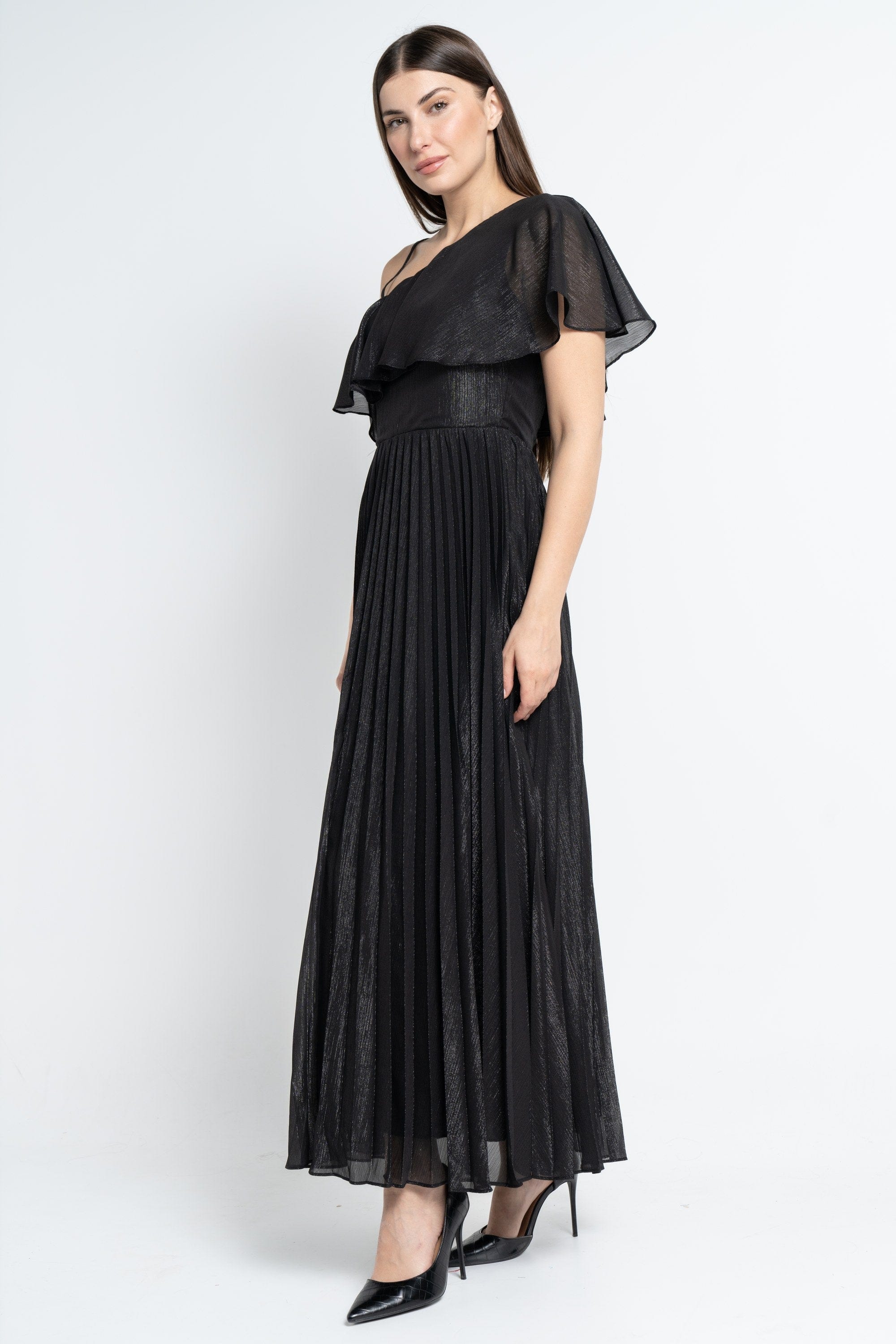 نتشي فستان ماكسي بأكمام قصيرة اوف شولدر بلميع