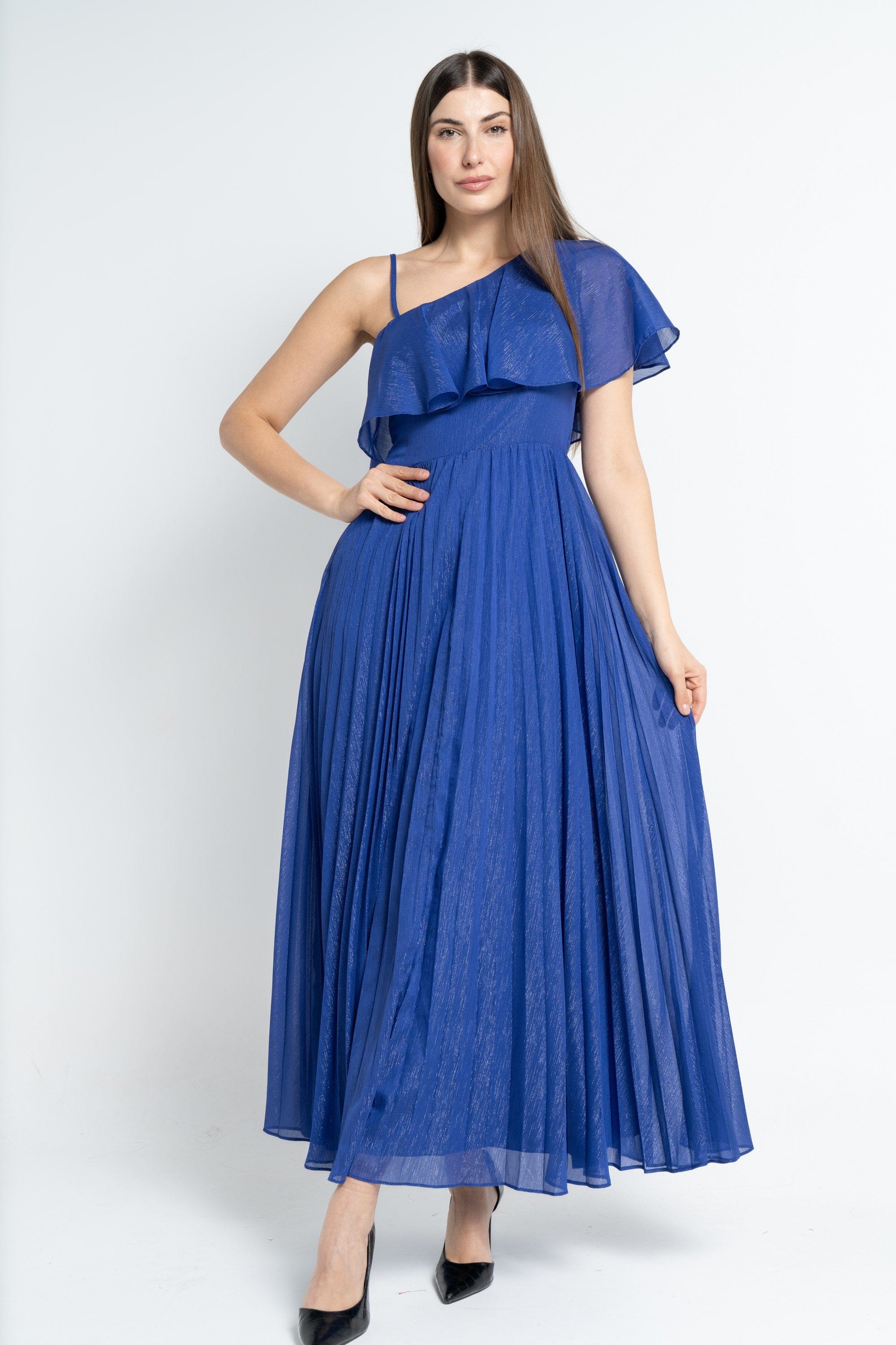 نتشي فستان ماكسي بأكمام قصيرة اوف شولدر بلميع