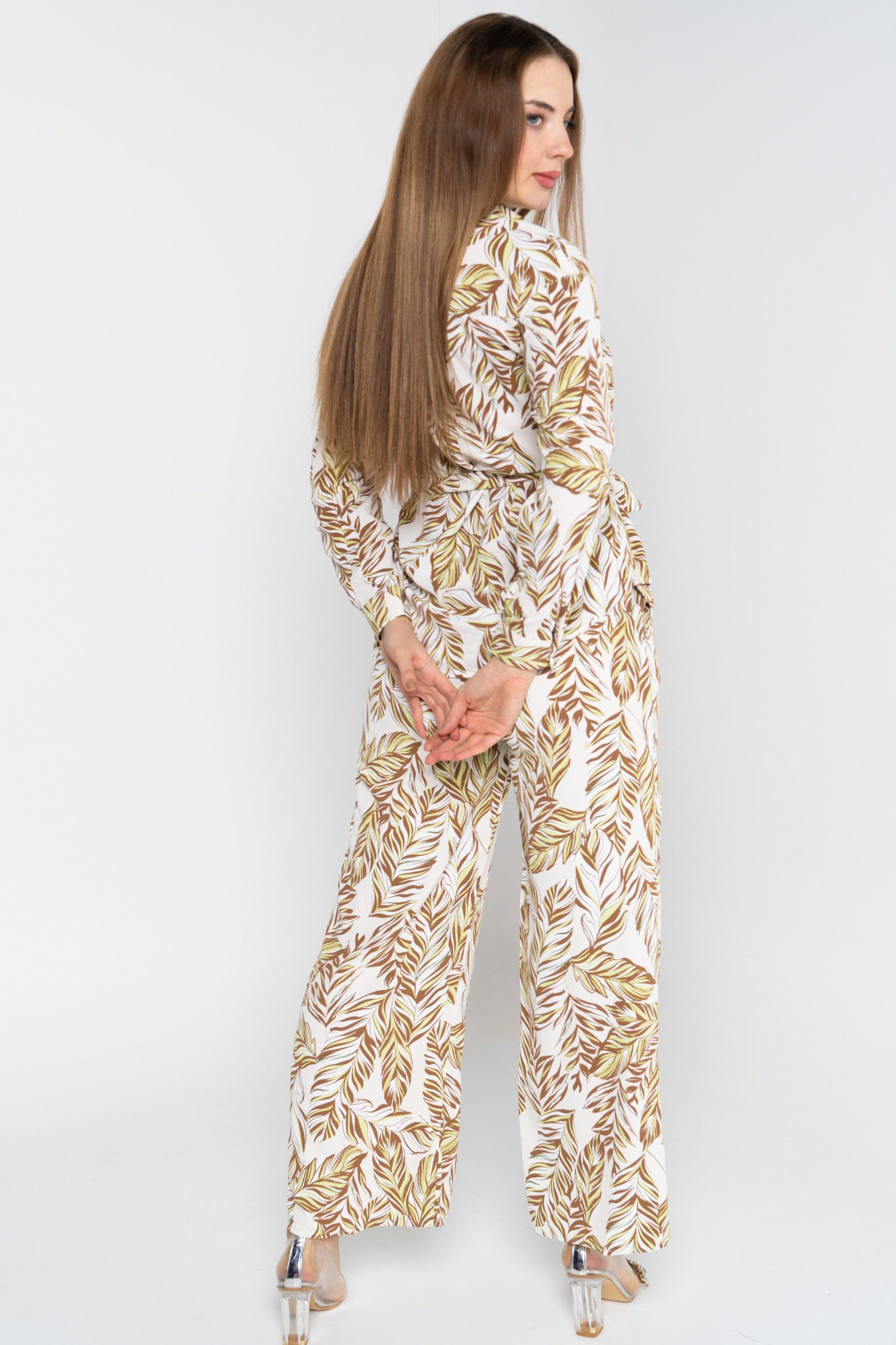 نتشي بنطلون طويل مشجر واسع من الاسفل