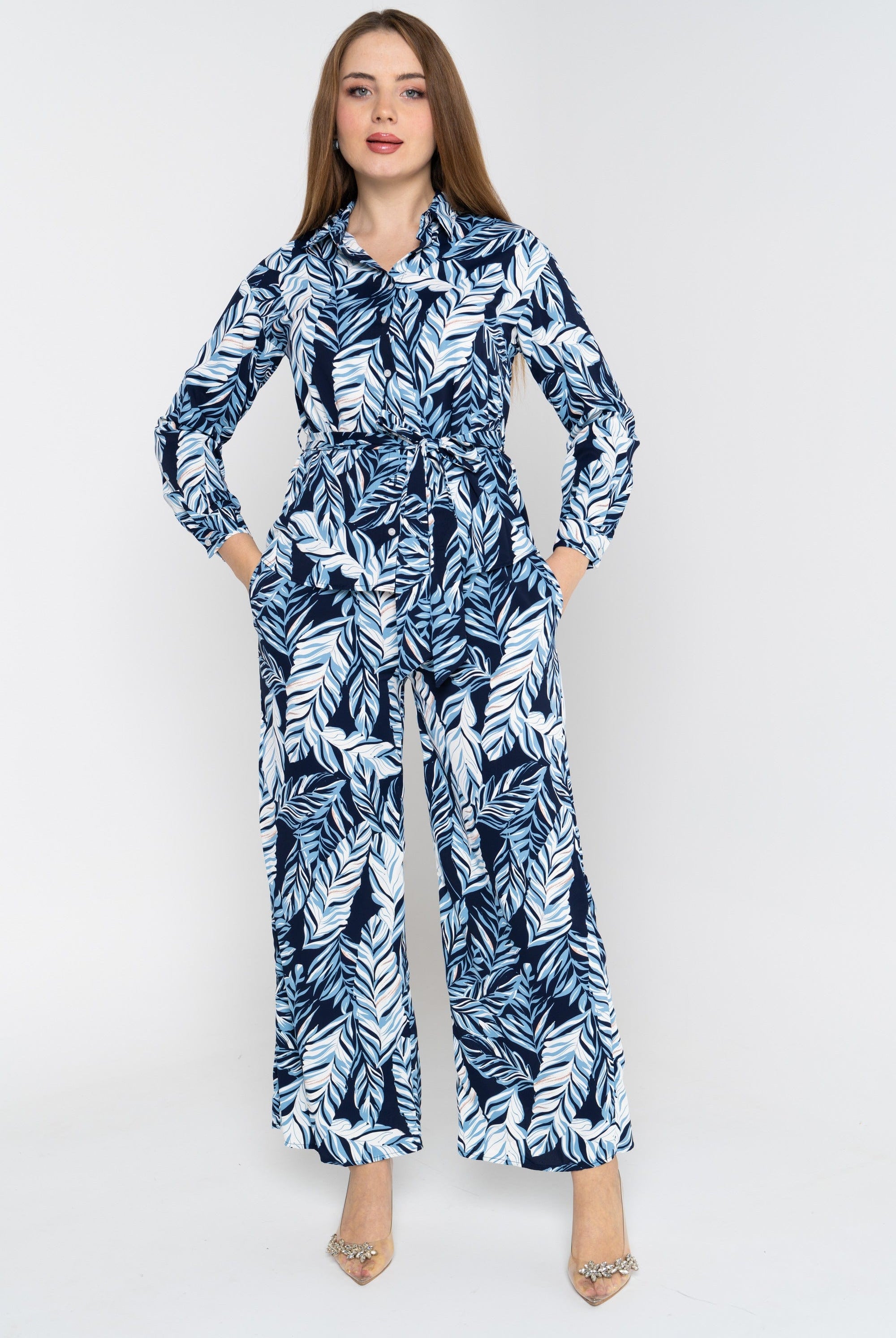 نتشي بنطلون طويل مشجر واسع من الاسفل