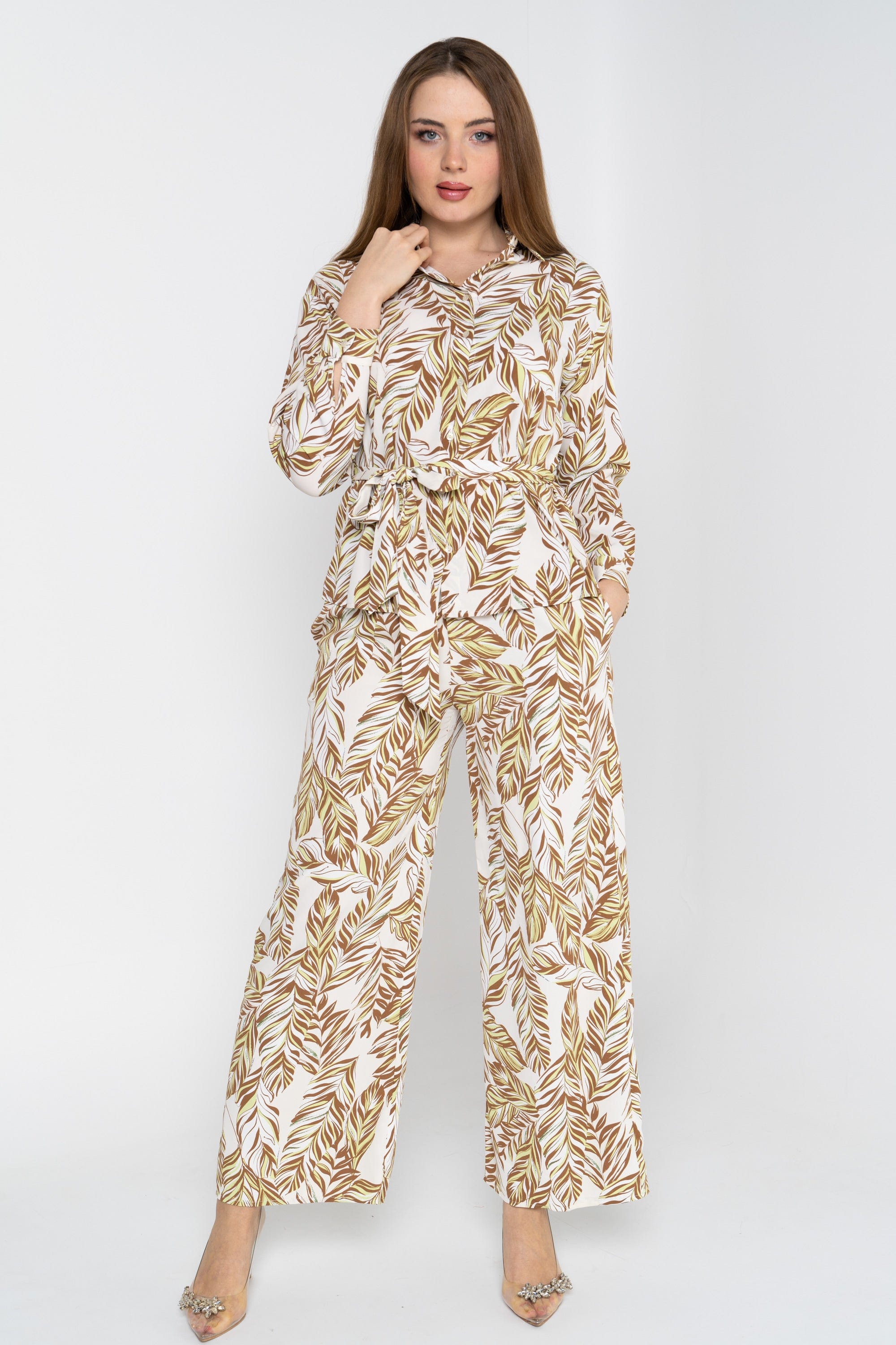 نتشي بنطلون طويل مشجر واسع من الاسفل