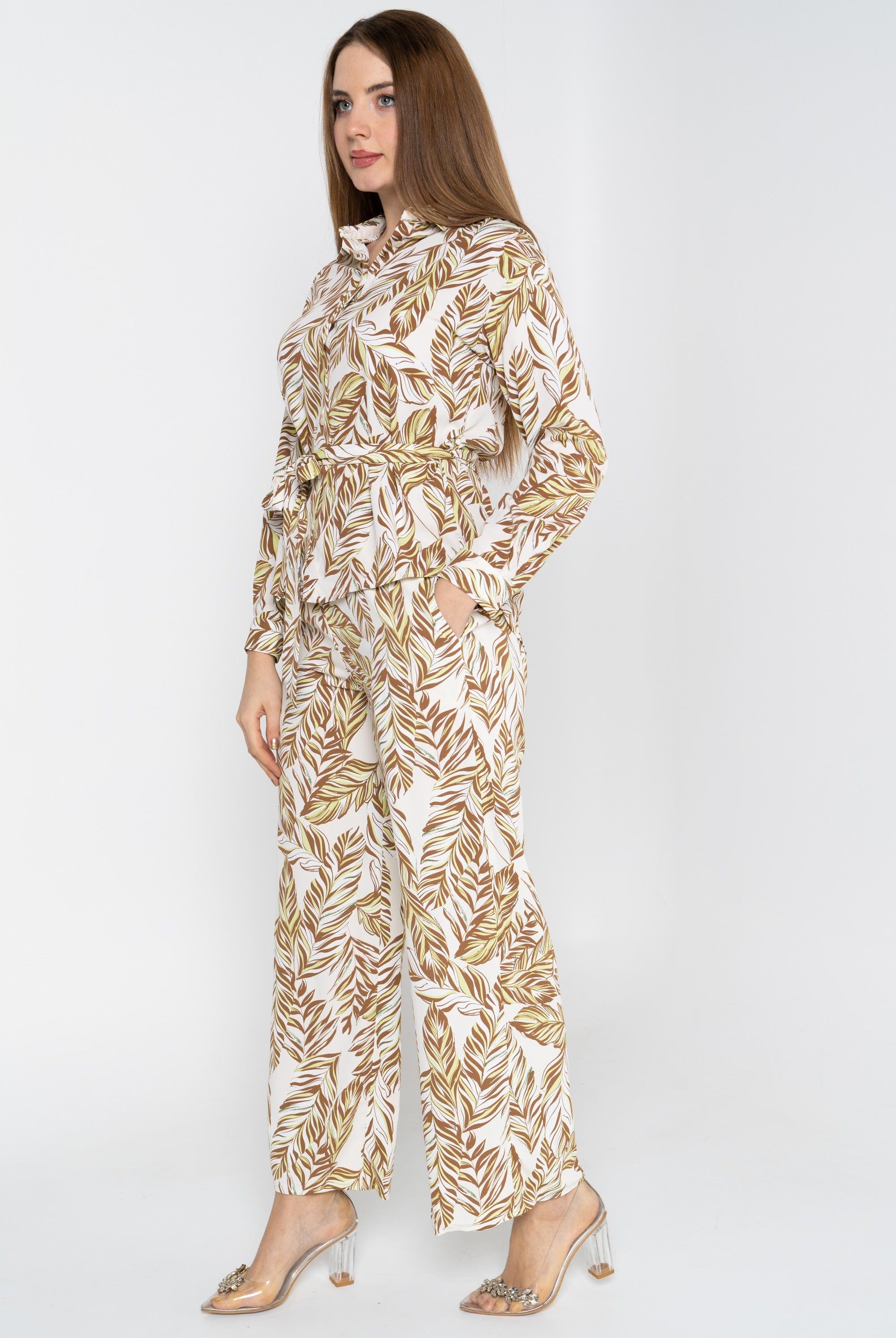 نتشي بنطلون طويل مشجر واسع من الاسفل