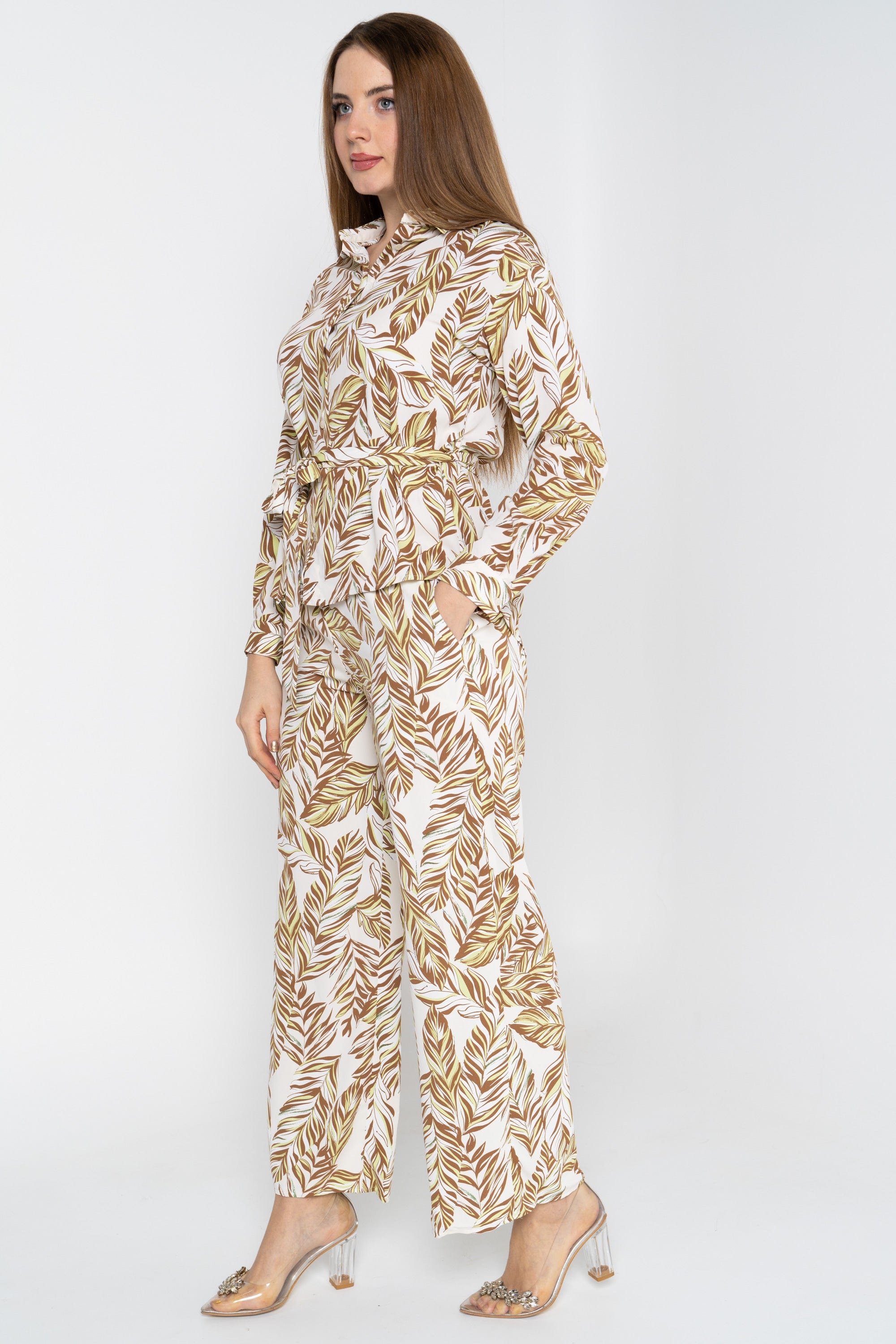 نتشي بنطلون طويل مشجر واسع من الاسفل