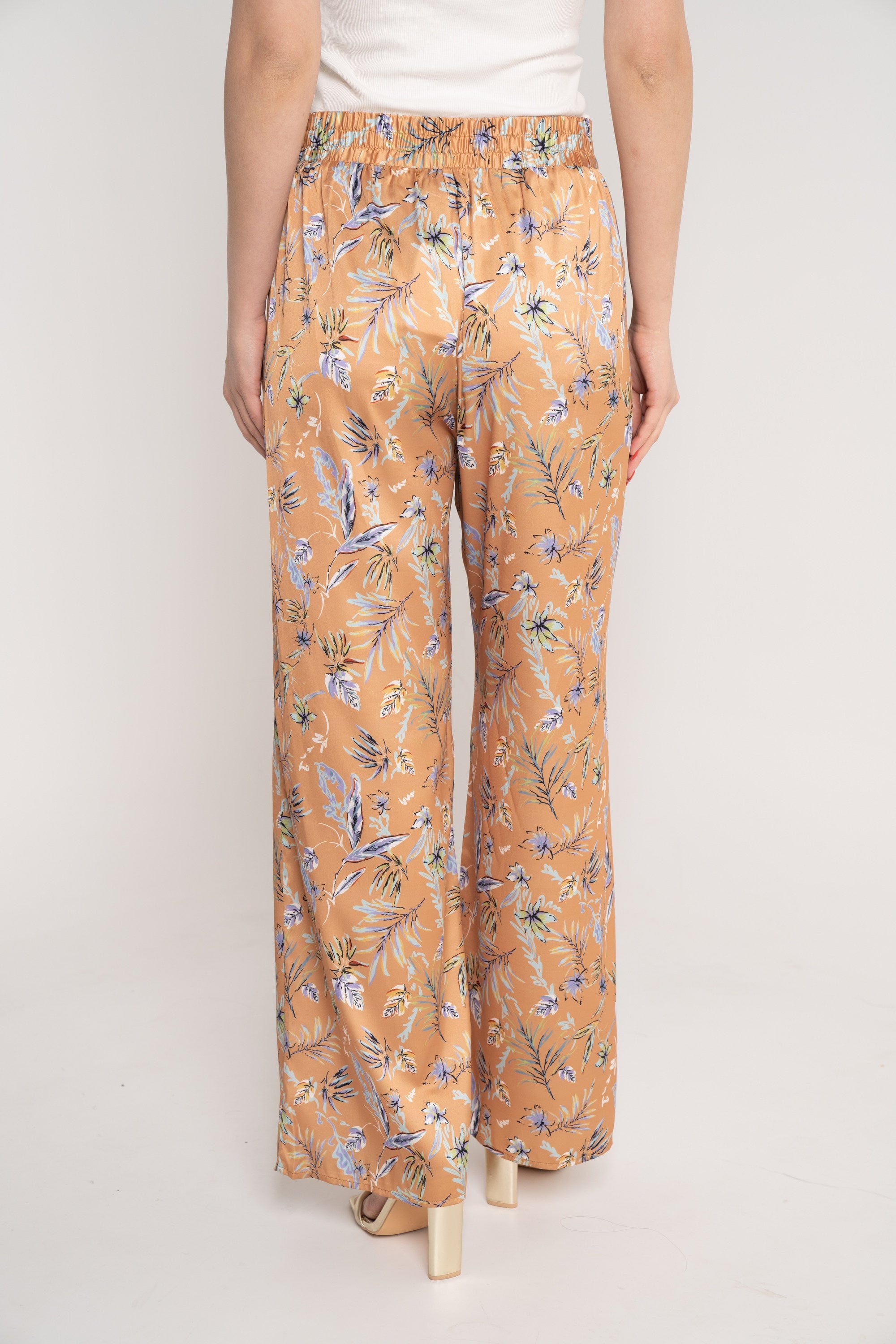 نتشي بنطلون مشجر خصر مرتفع طويل واسع بجيوب