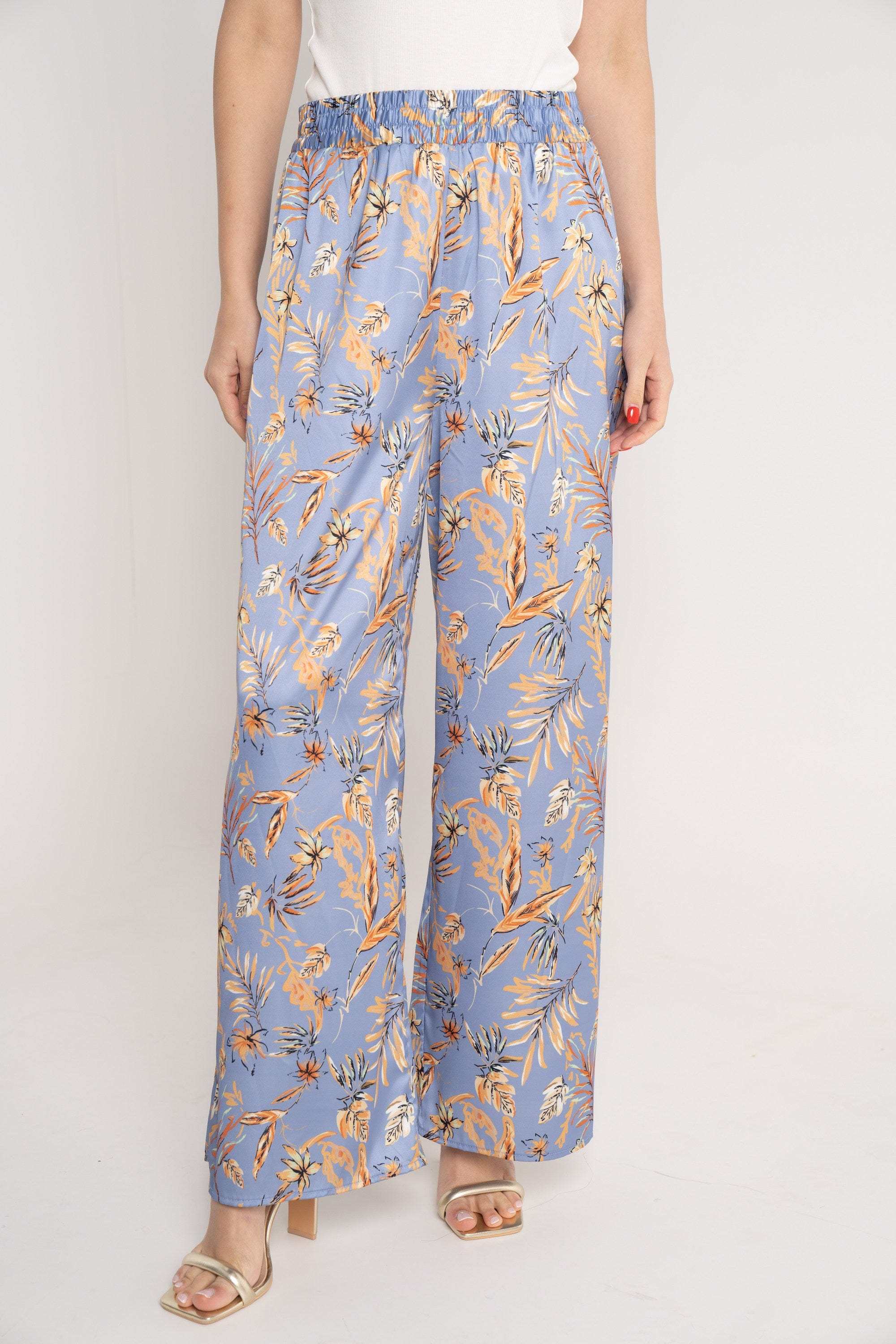 نتشي بنطلون مشجر خصر مرتفع طويل واسع بجيوب