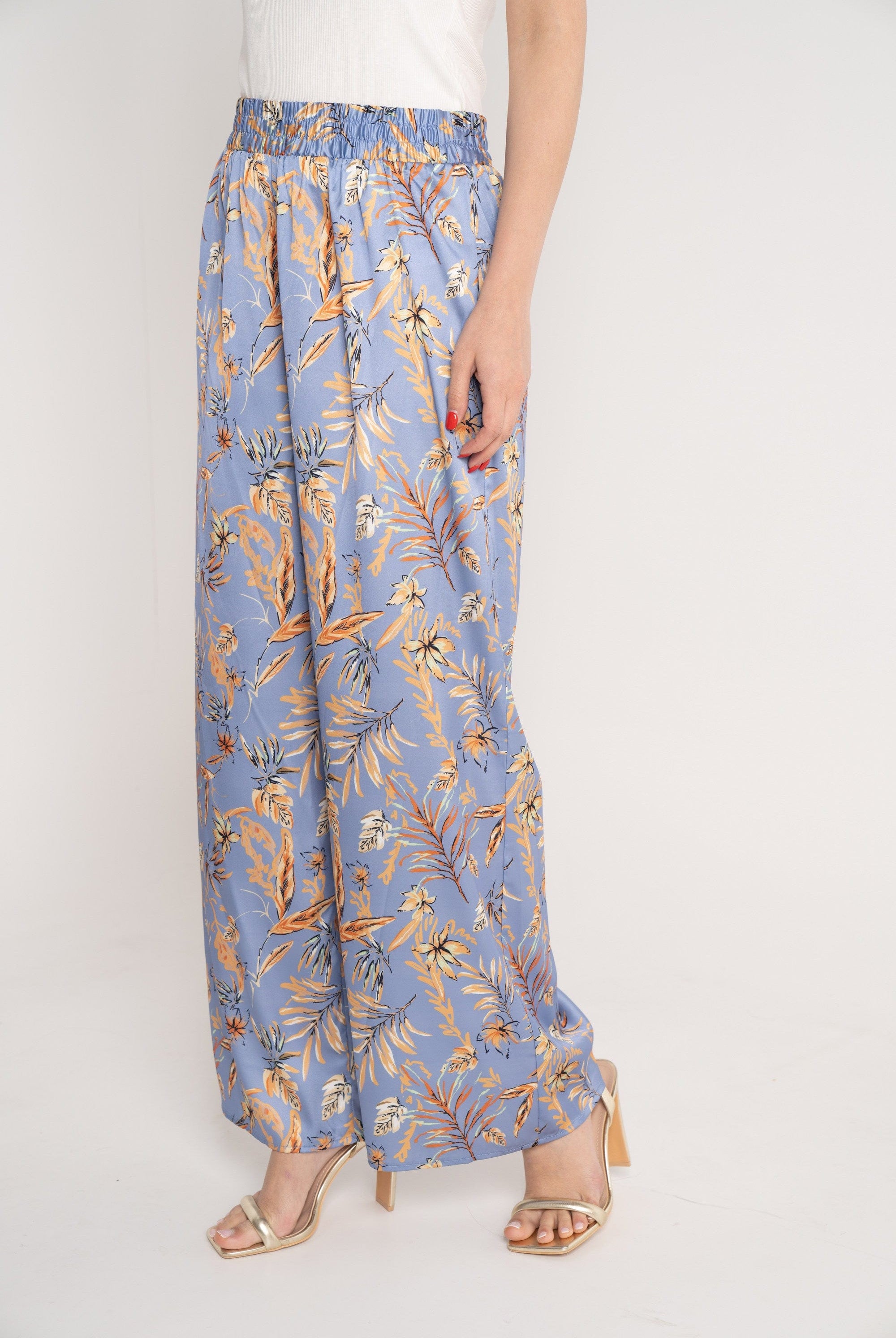 نتشي بنطلون مشجر خصر مرتفع طويل واسع بجيوب