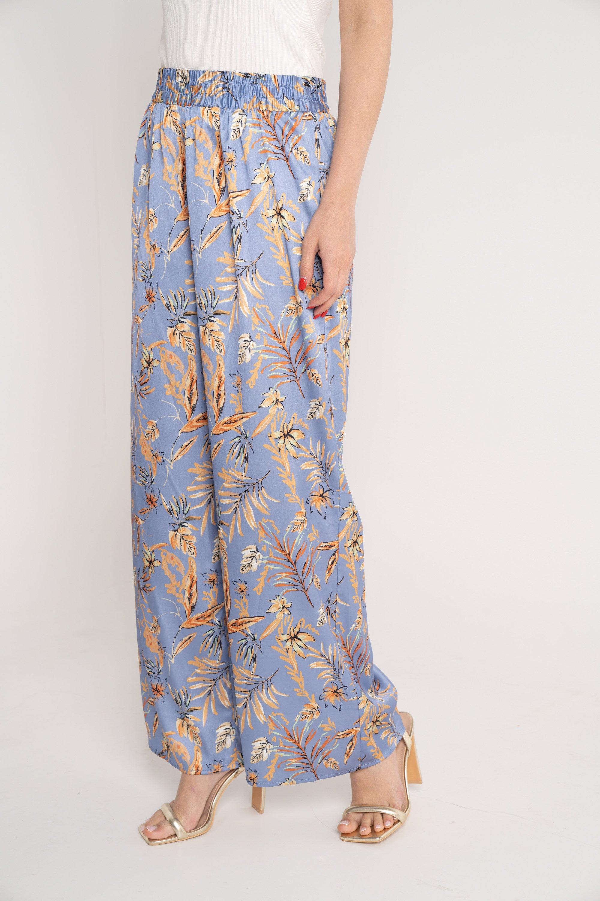 نتشي بنطلون مشجر خصر مرتفع طويل واسع بجيوب