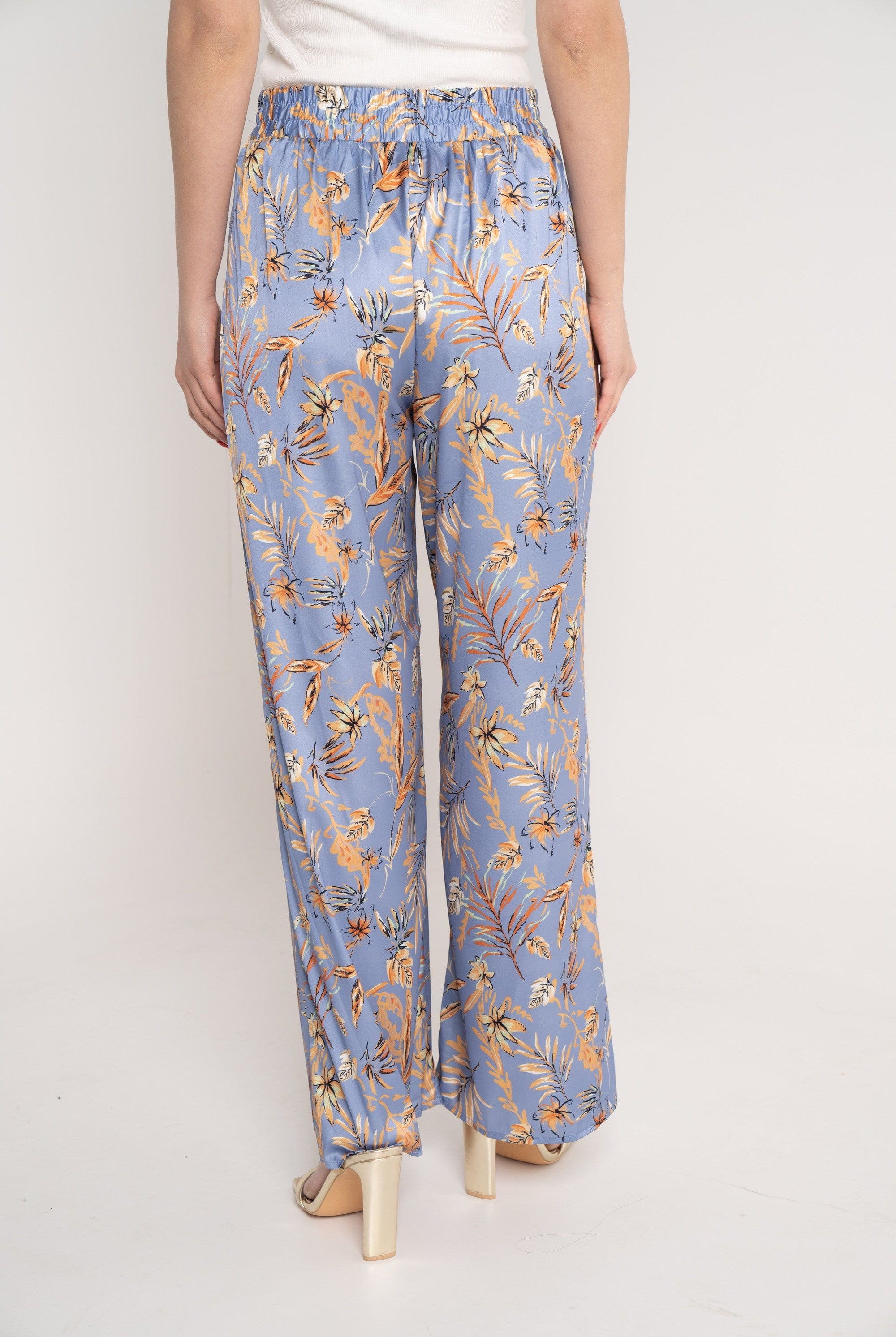 نتشي بنطلون مشجر خصر مرتفع طويل واسع بجيوب