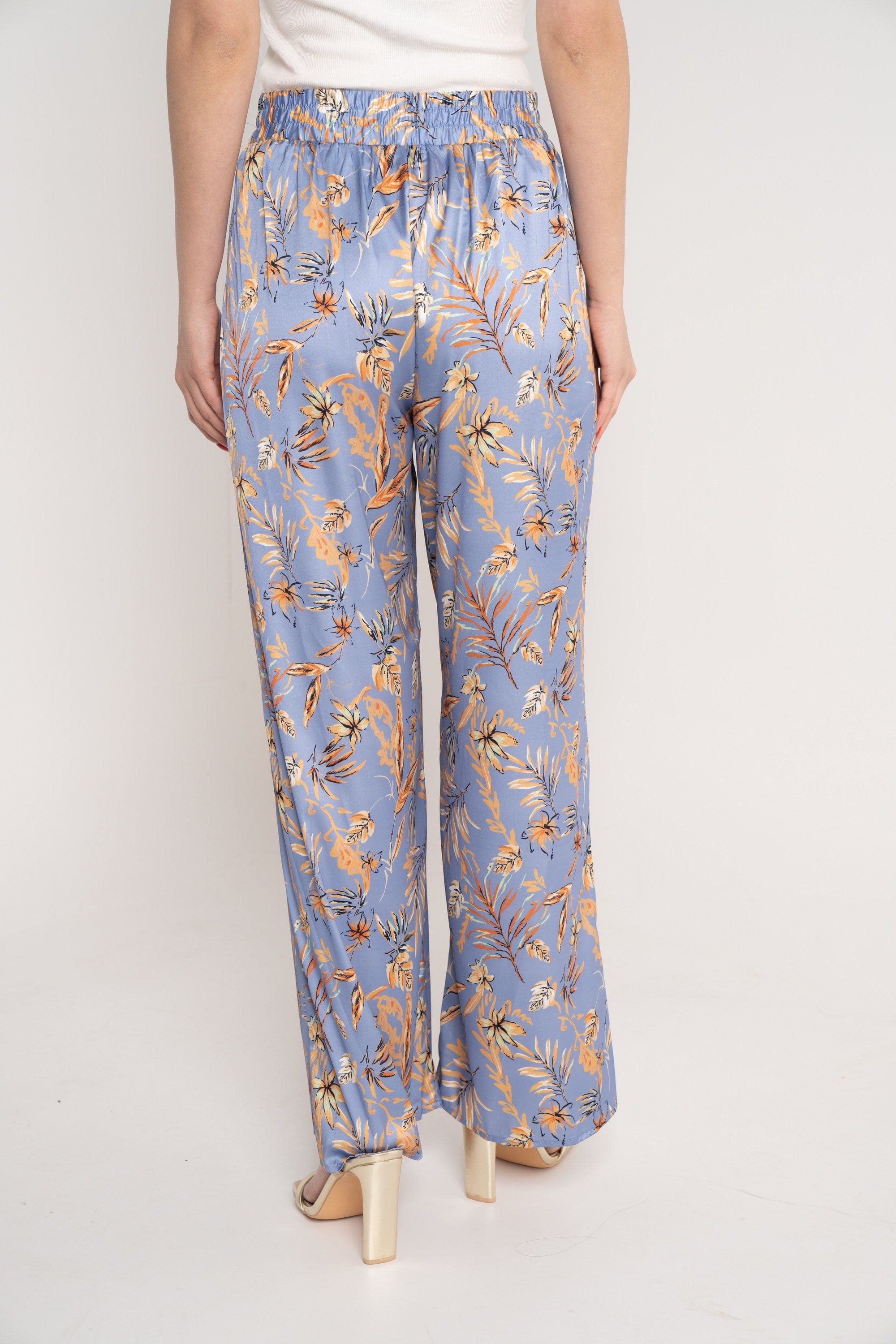 نتشي بنطلون مشجر خصر مرتفع طويل واسع بجيوب