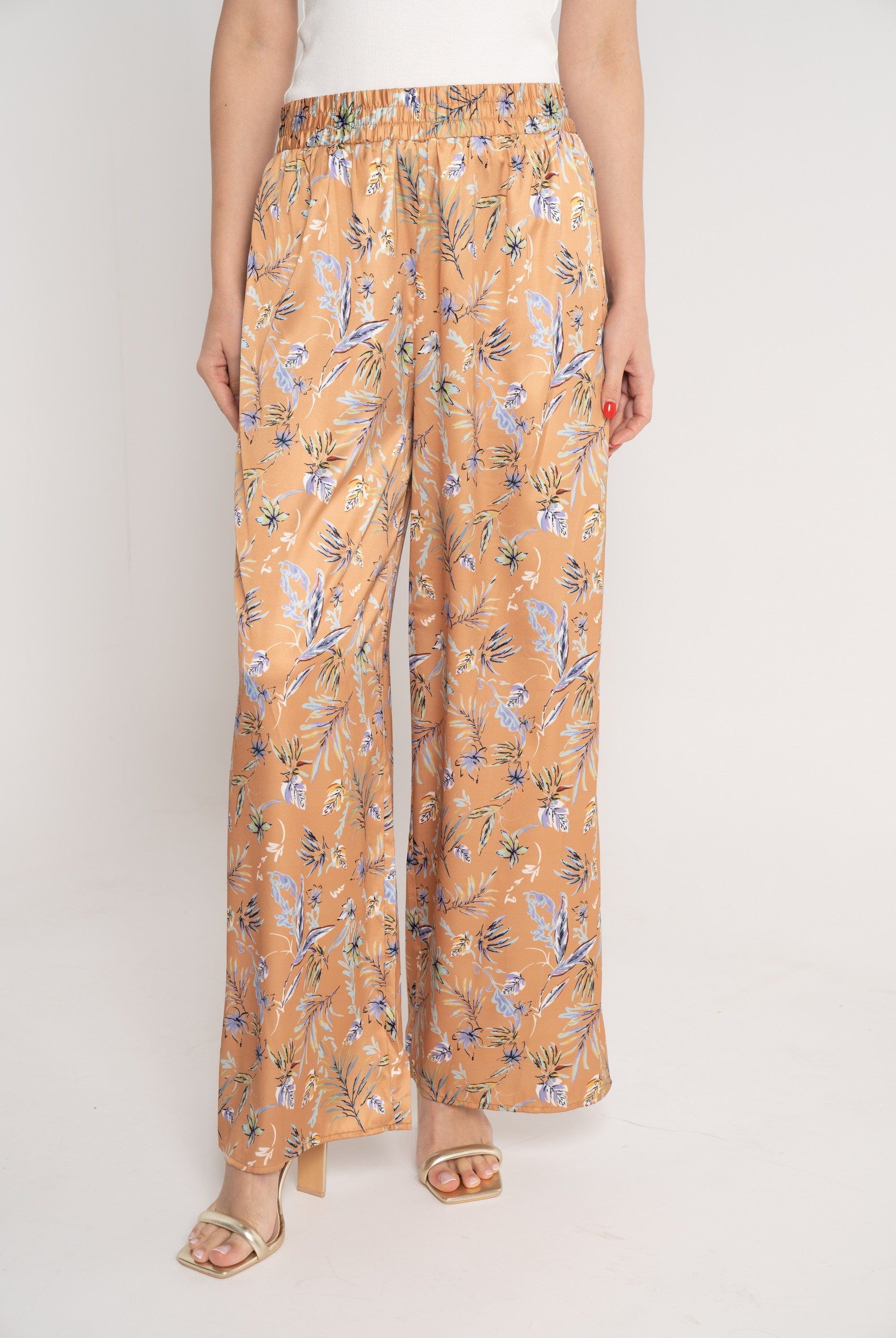 نتشي بنطلون مشجر خصر مرتفع طويل واسع بجيوب