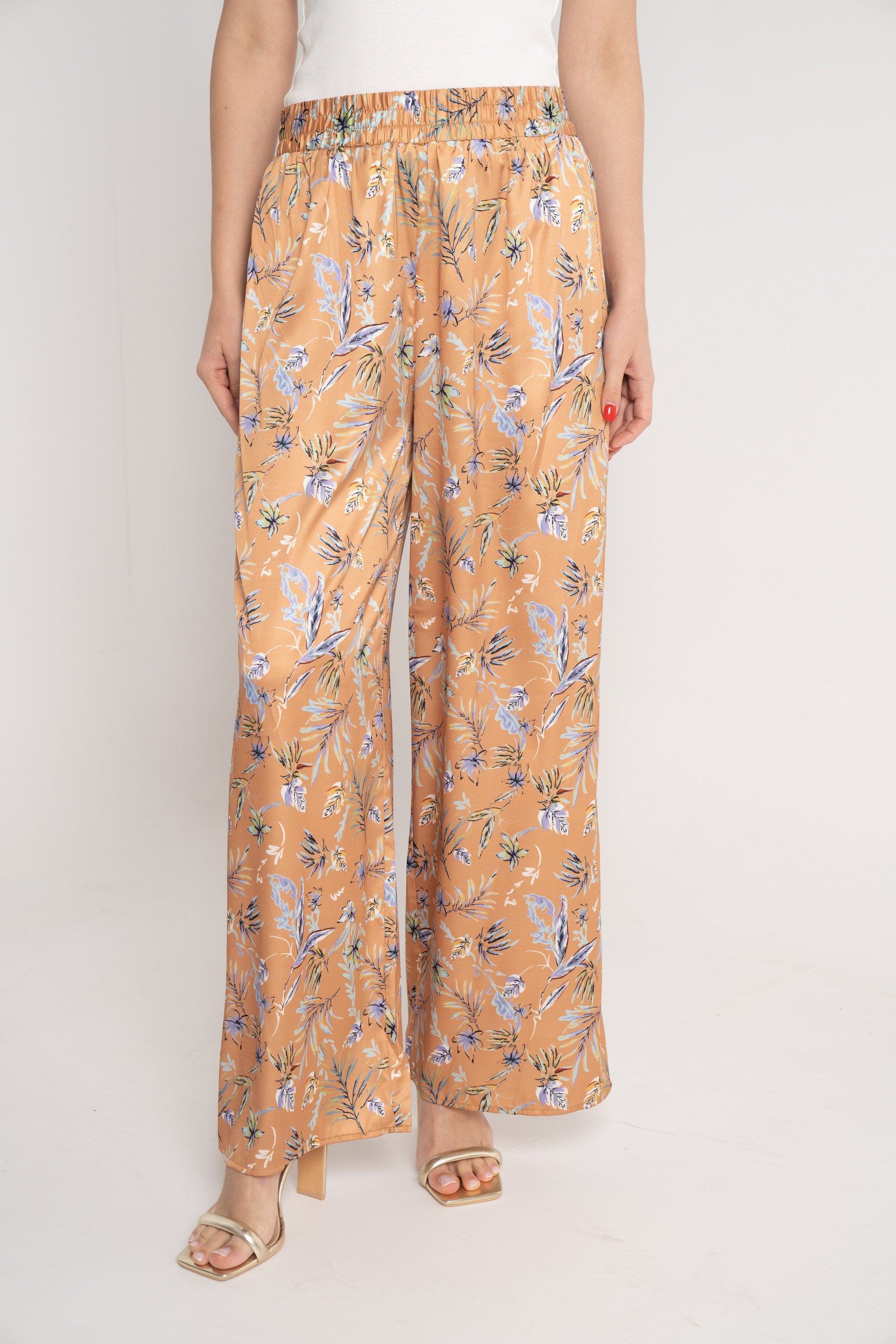 نتشي بنطلون مشجر خصر مرتفع طويل واسع بجيوب