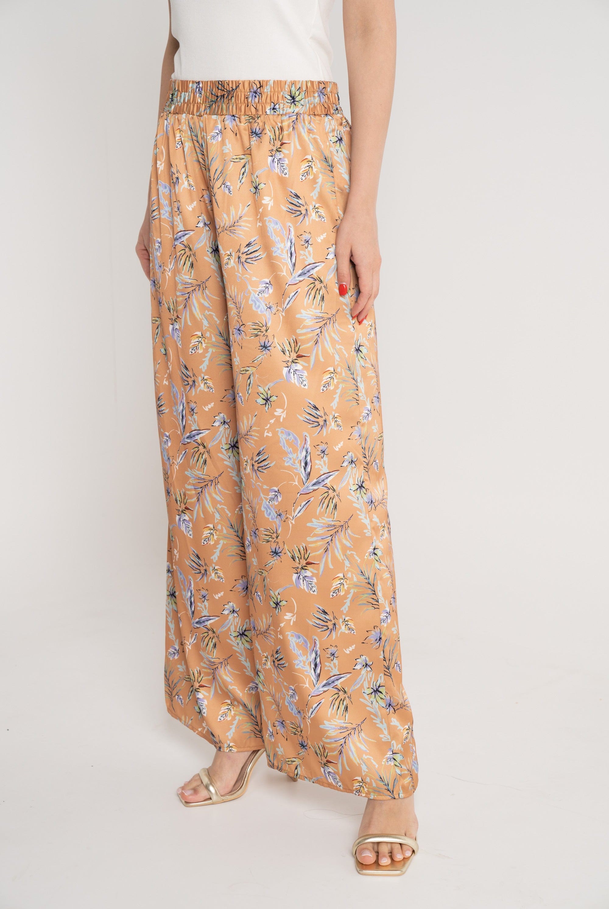 نتشي بنطلون مشجر خصر مرتفع طويل واسع بجيوب