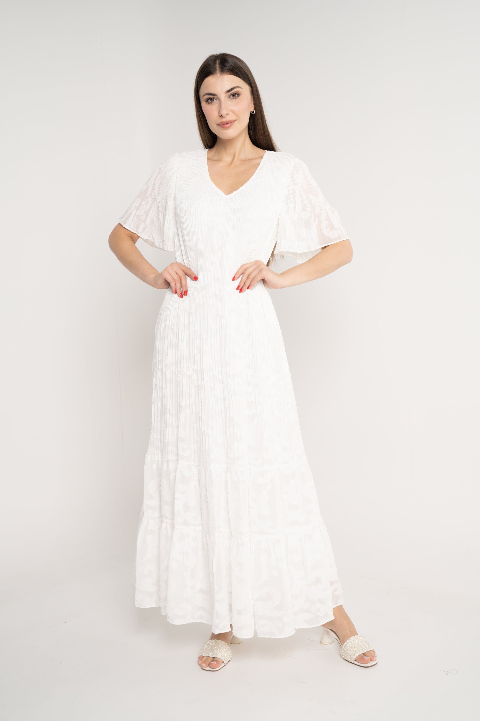 نتشي فستان طويل نص كم واسع فراشة