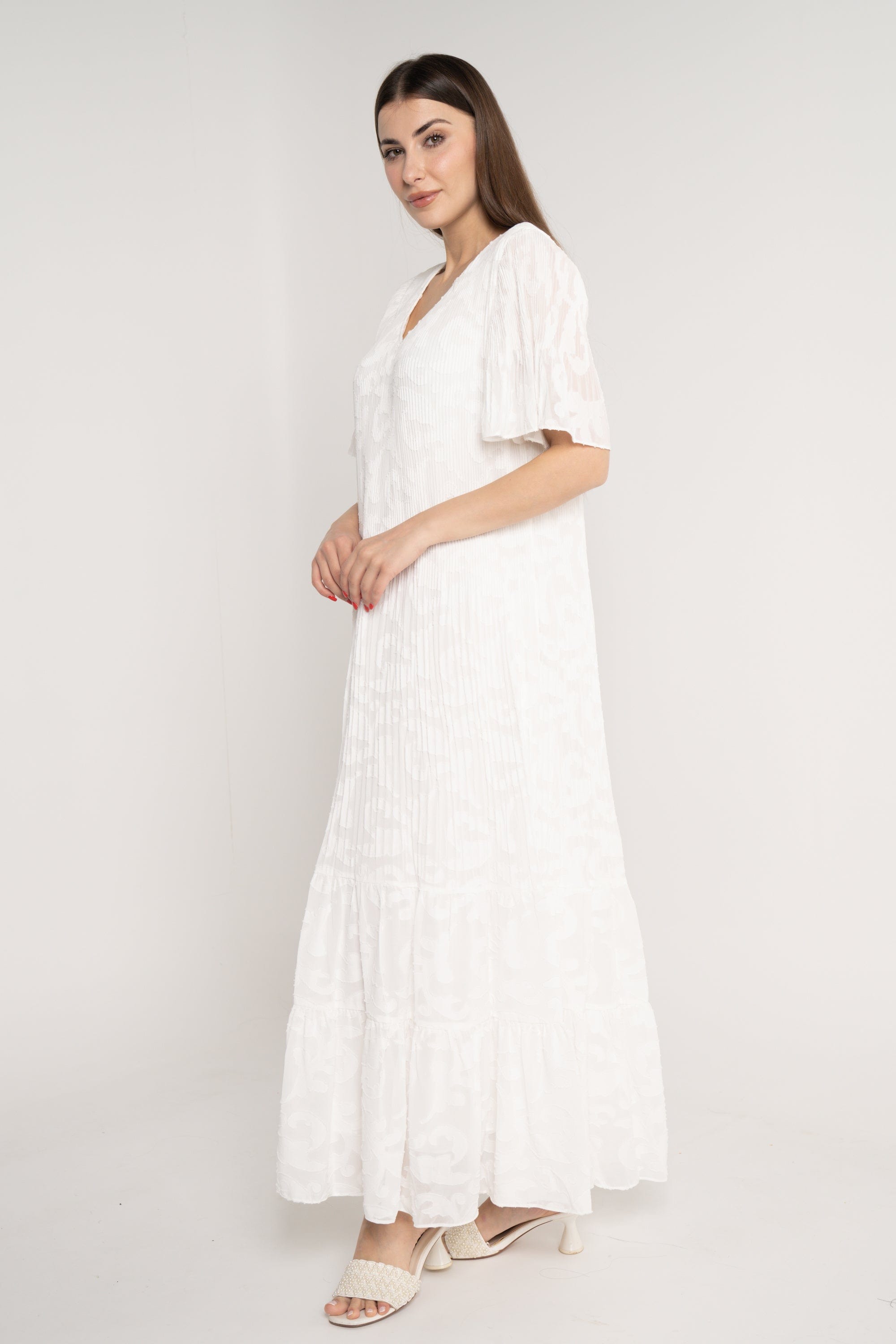 نتشي فستان طويل نص كم واسع فراشة