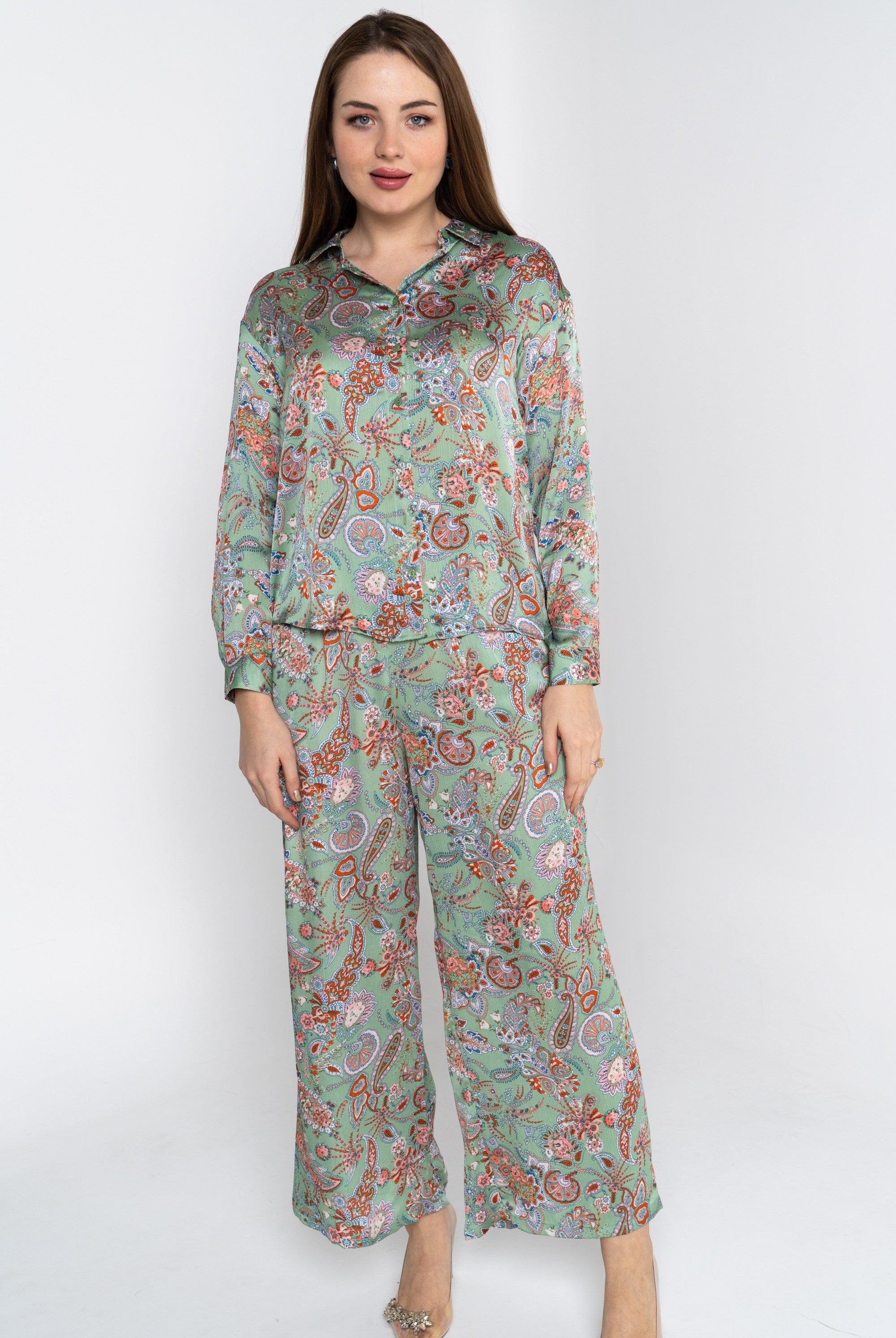 نتشي بنطلون طويل مشجر فضفاض نسائي