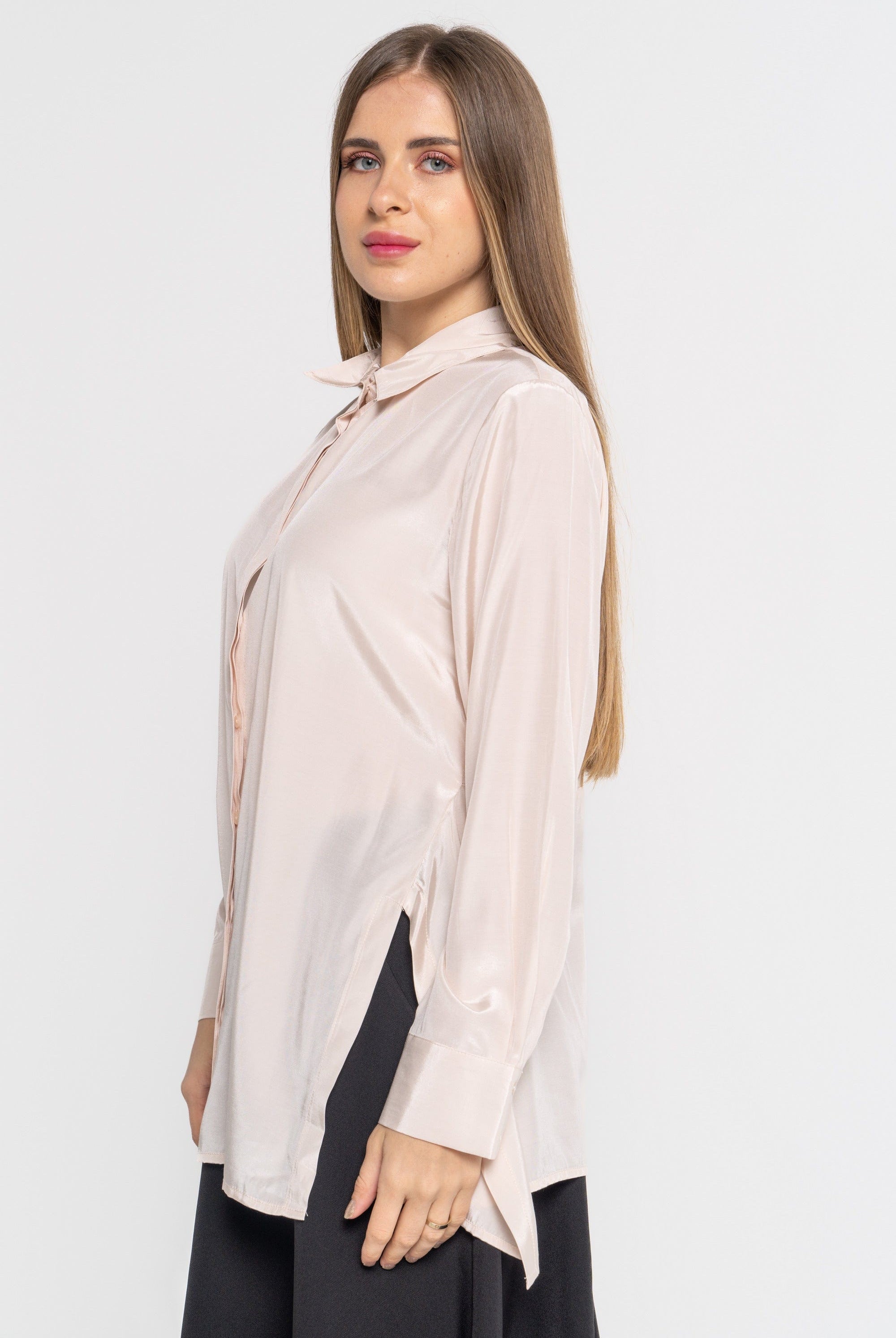 نتشي قميص نسائي فضفاض مفتوح من الجانبين بأكمام طويلة