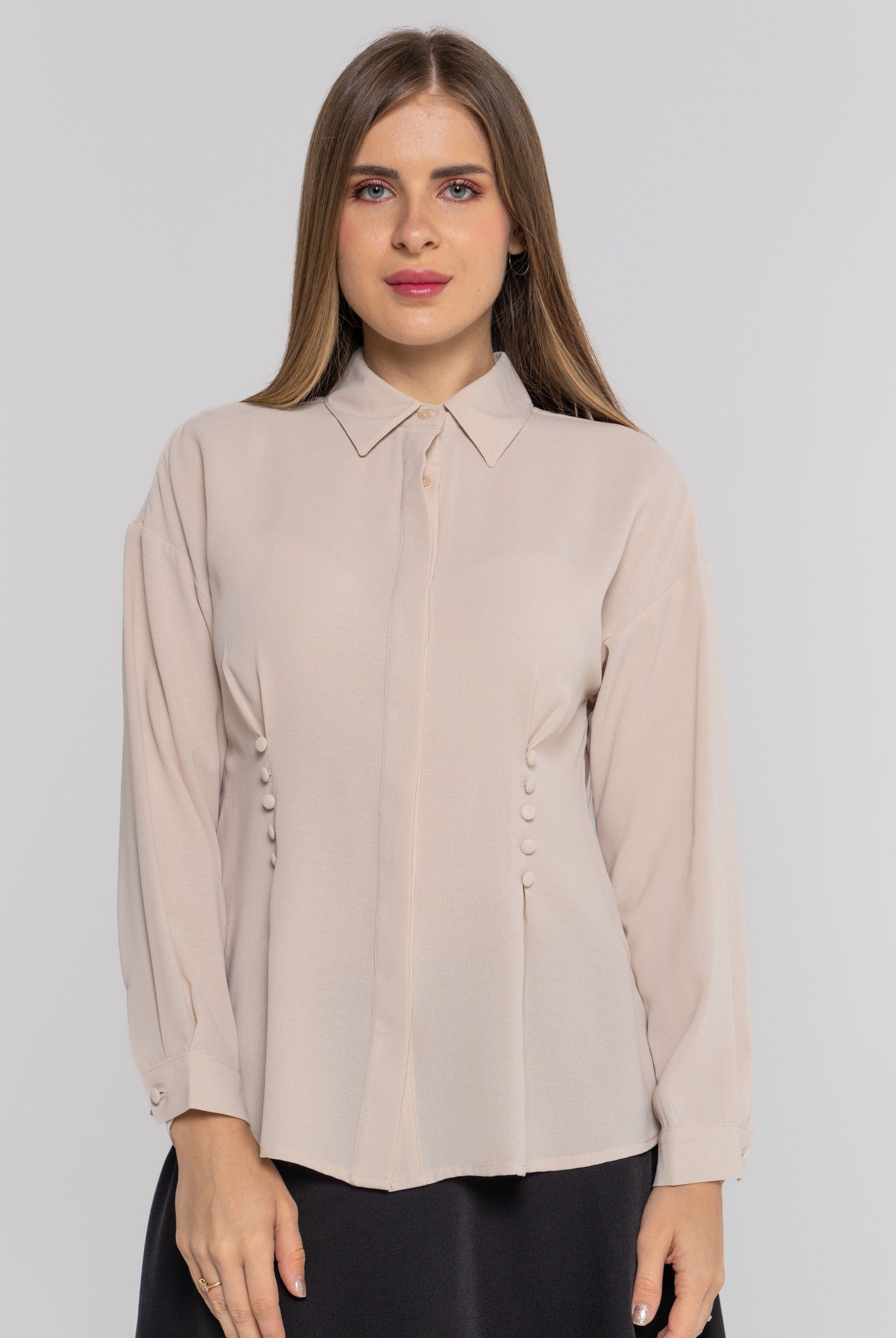نتشي قميص نسائي سادة بأزرار جانبية بأكمام طويلة