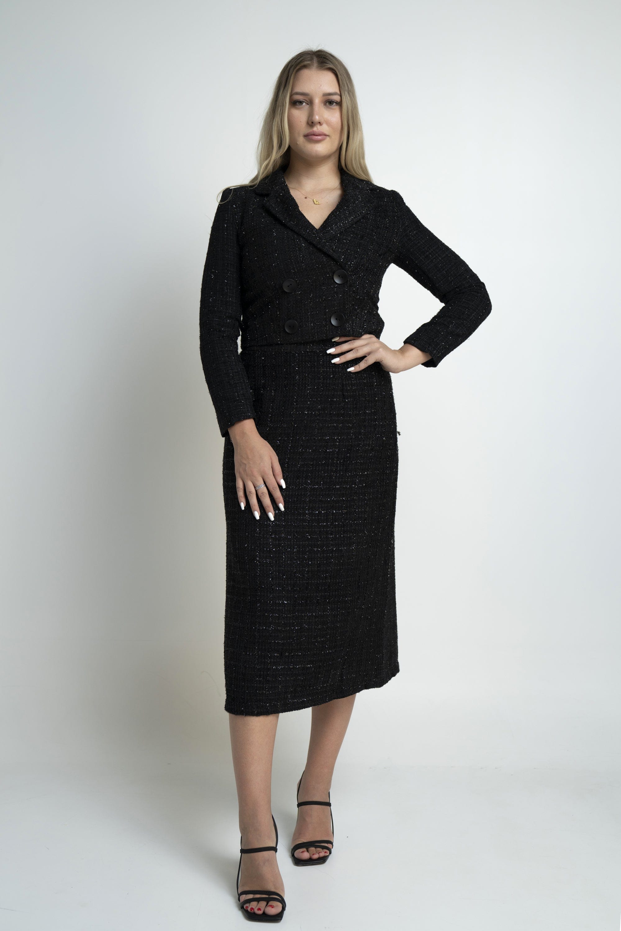 نتشي جاكيت خصر مرتفع رسمي كم طويل نسائي