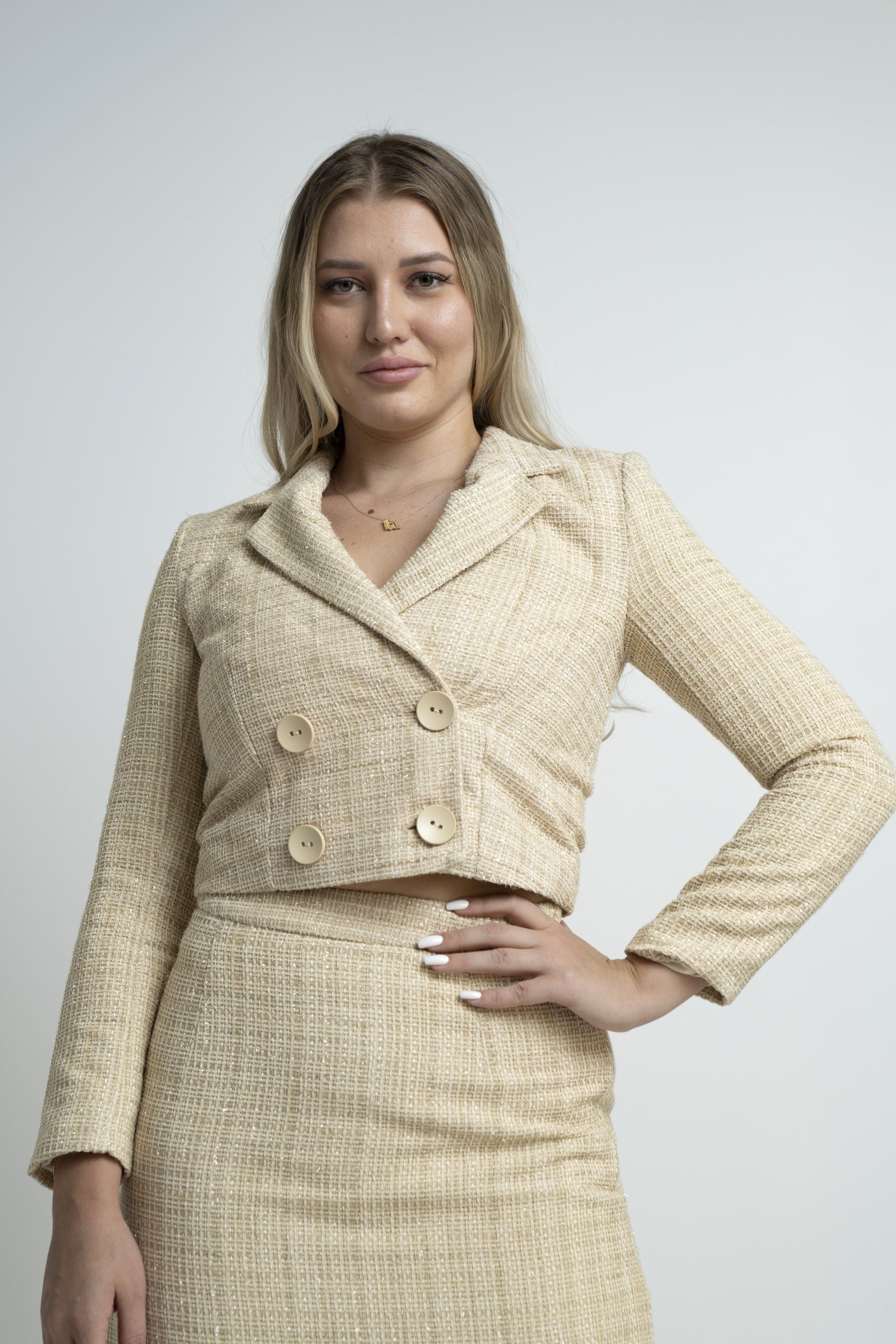 نتشي جاكيت خصر مرتفع رسمي كم طويل نسائي