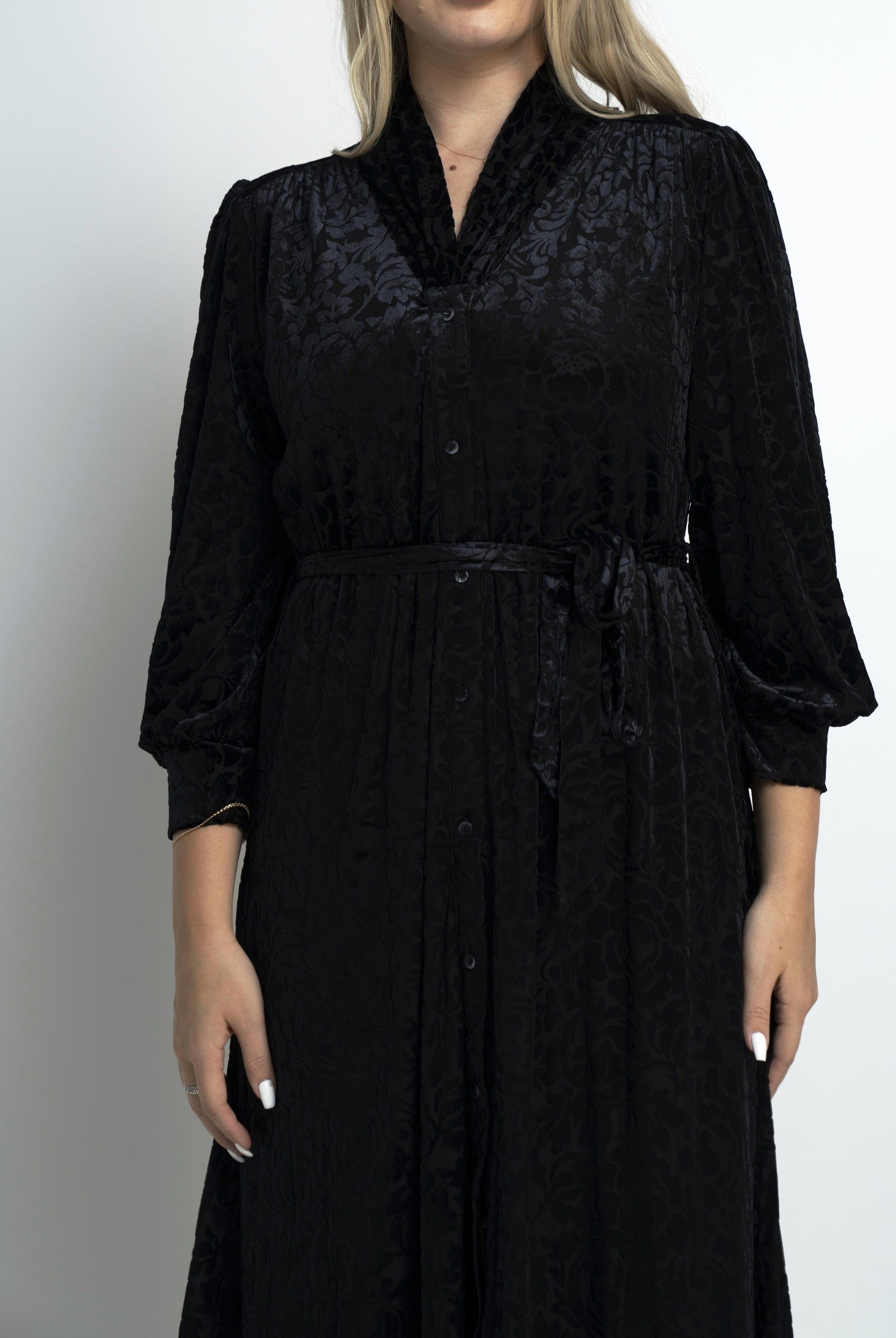 نتشي فستان مشجر مخصر كم طويل ميدي نسائي