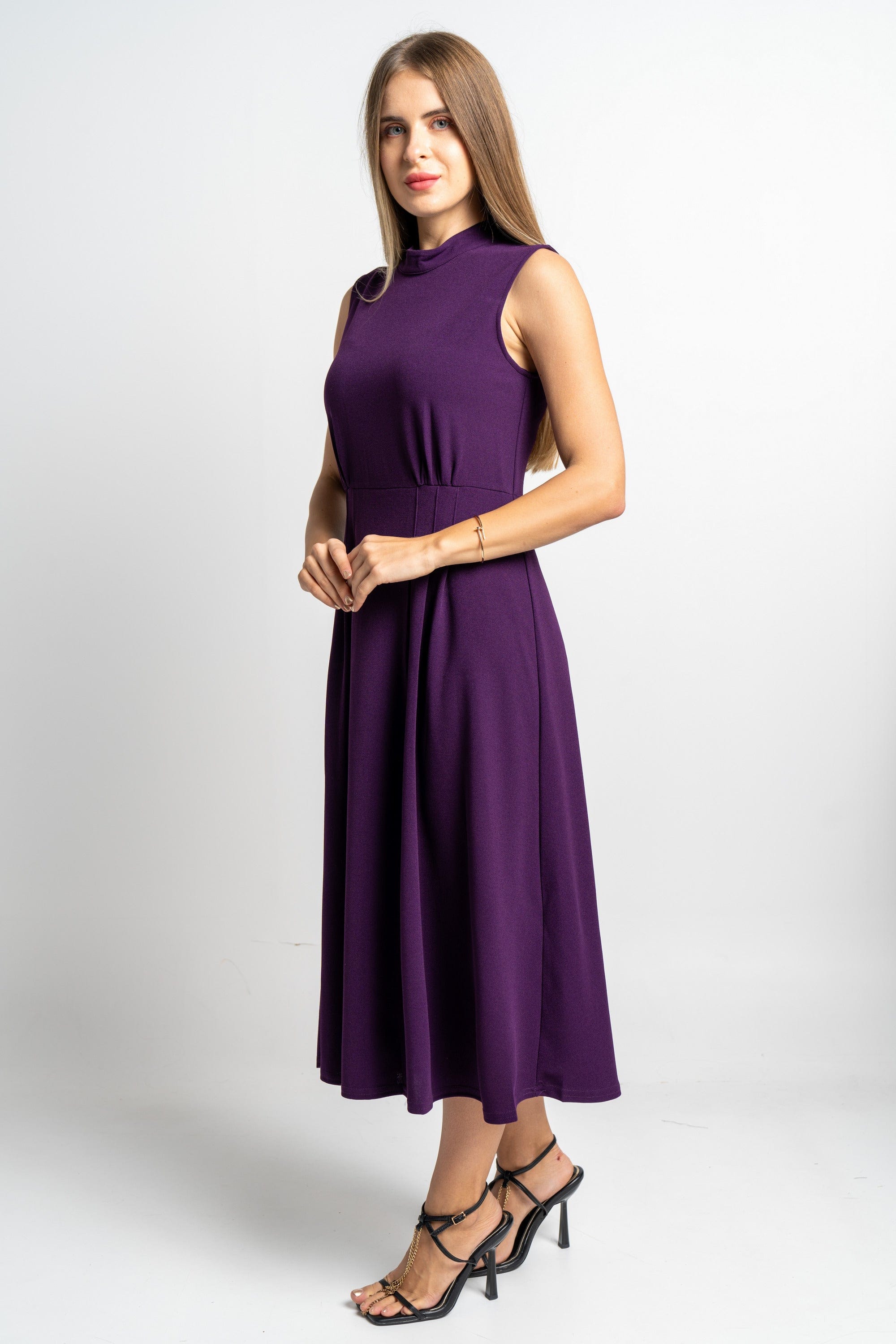 نتشي فستان مخصر سادة ميدي بلا أكمام نسائي أرجواني