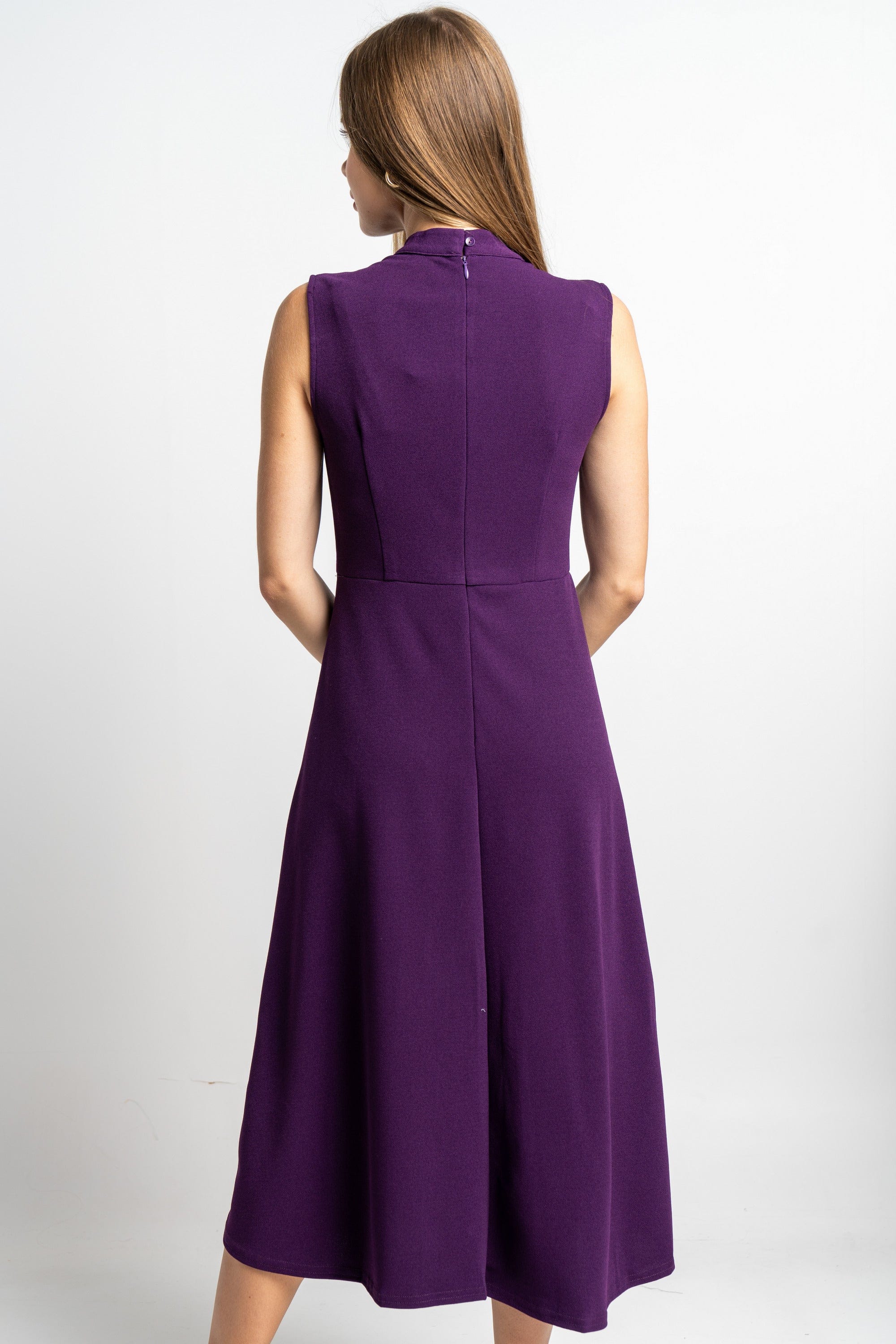 نتشي فستان مخصر سادة ميدي بلا أكمام نسائي أرجواني