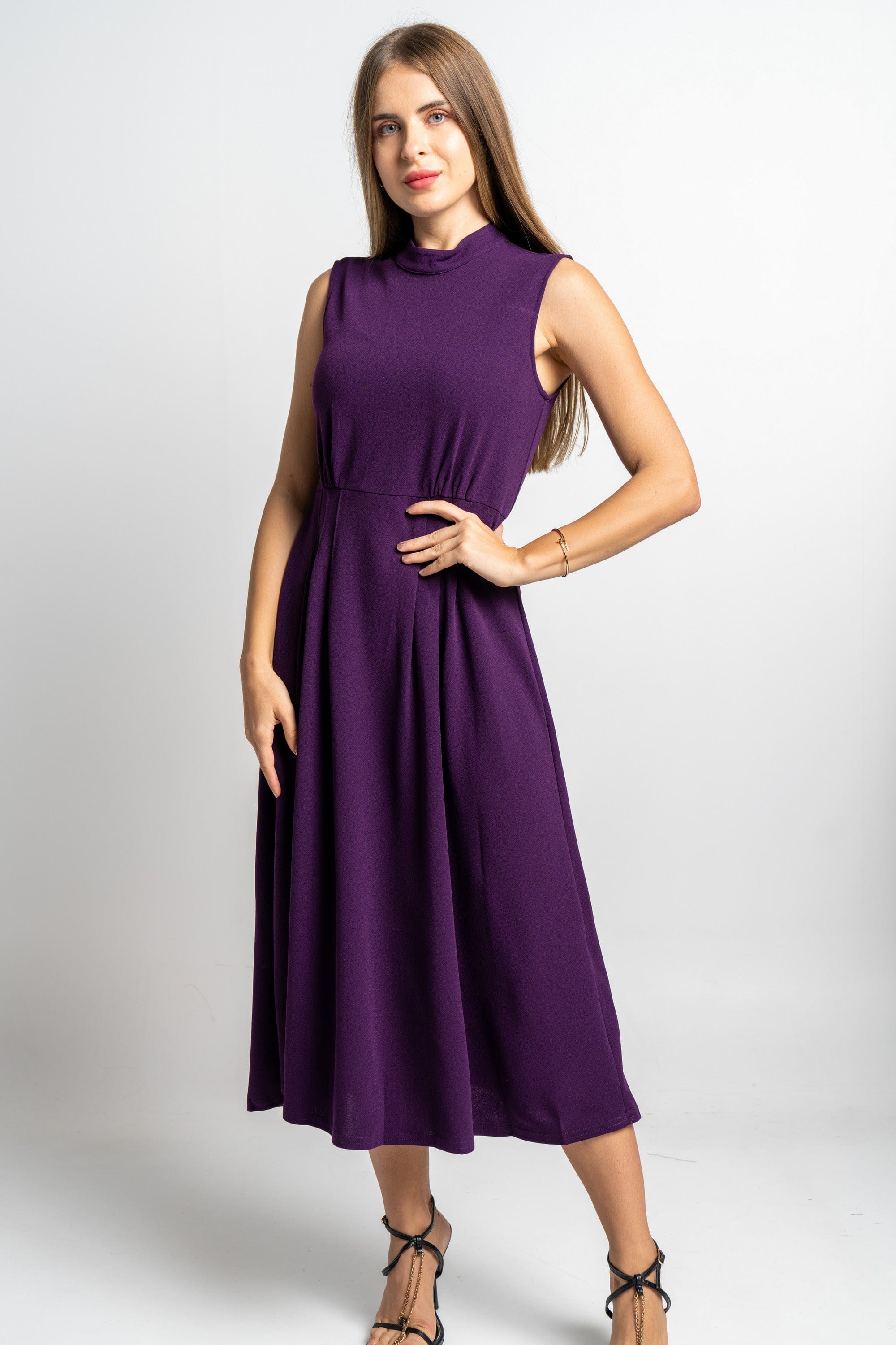 نتشي فستان مخصر سادة ميدي بلا أكمام نسائي أرجواني