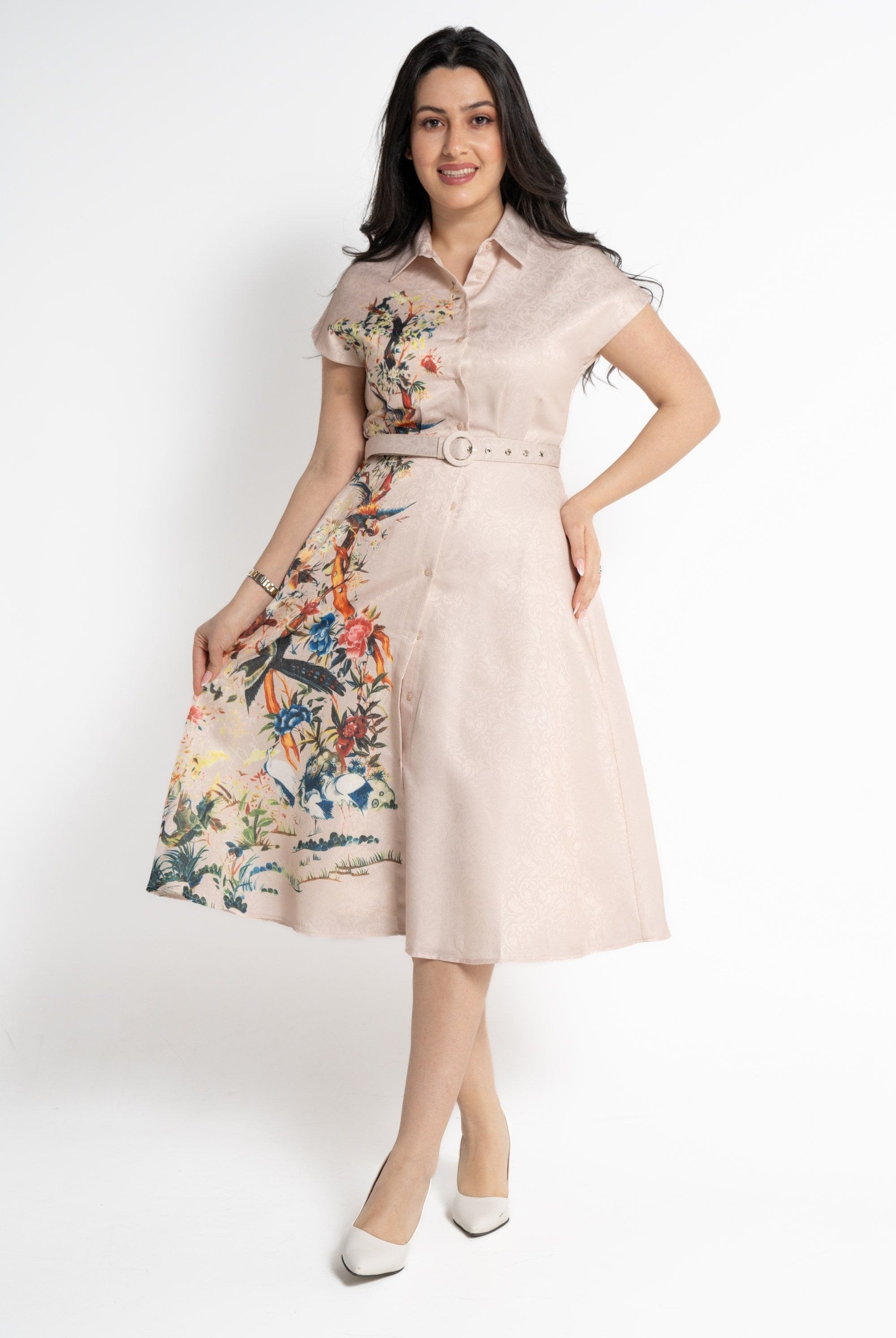 نتشي فستان قميص بأكمام قصيرة منقوش نسائي