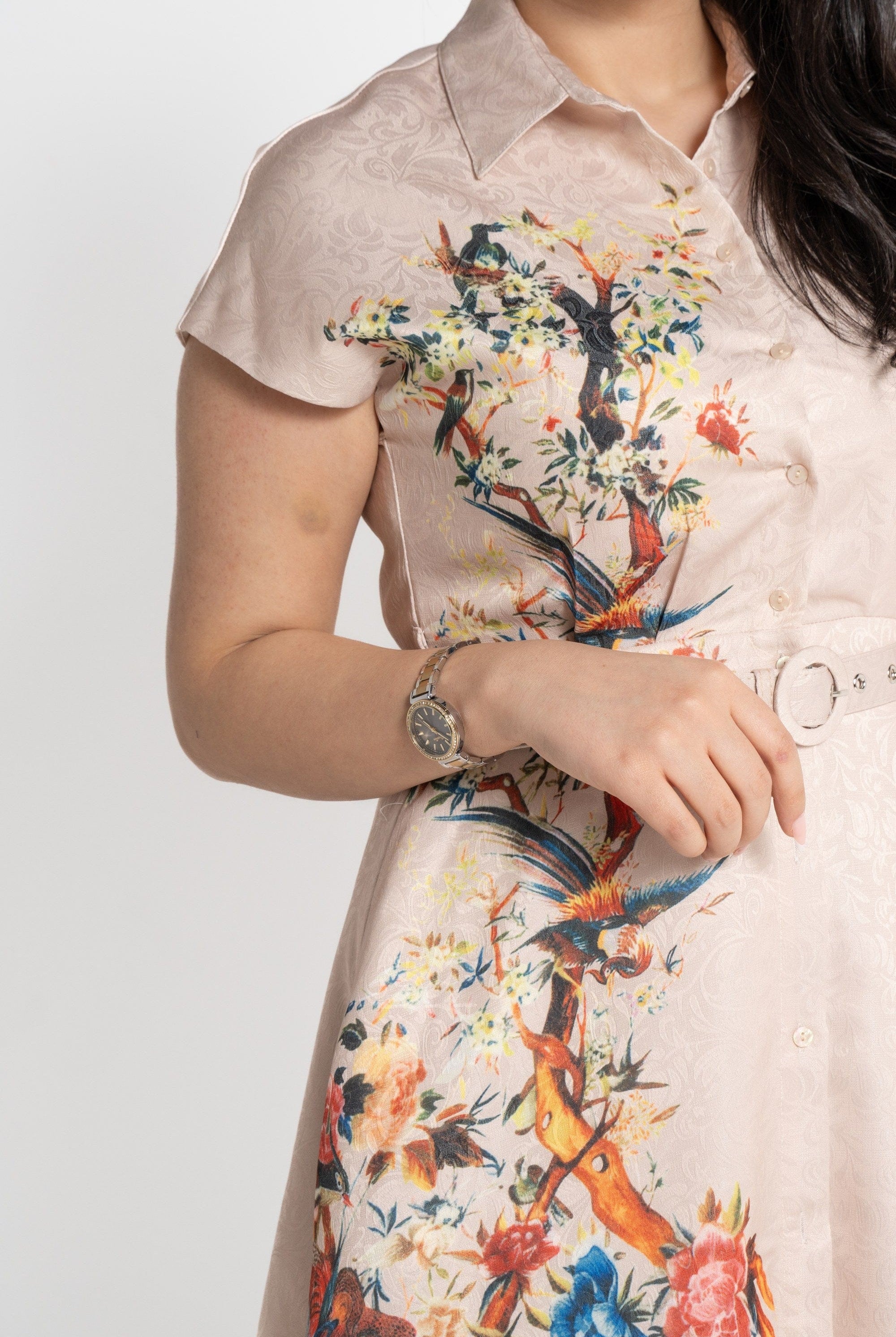 نتشي فستان قميص بأكمام قصيرة منقوش نسائي