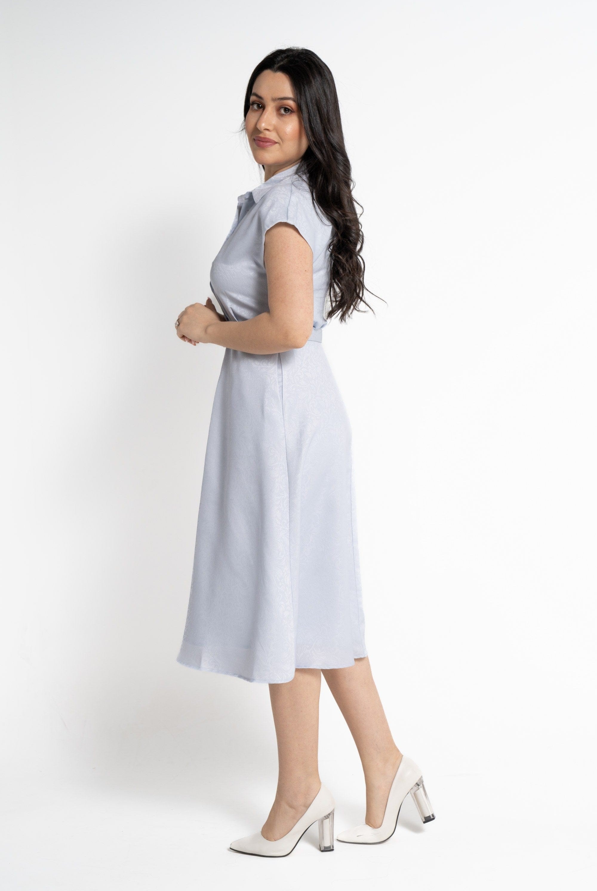 نتشي فستان قميص بأكمام قصيرة منقوش نسائي