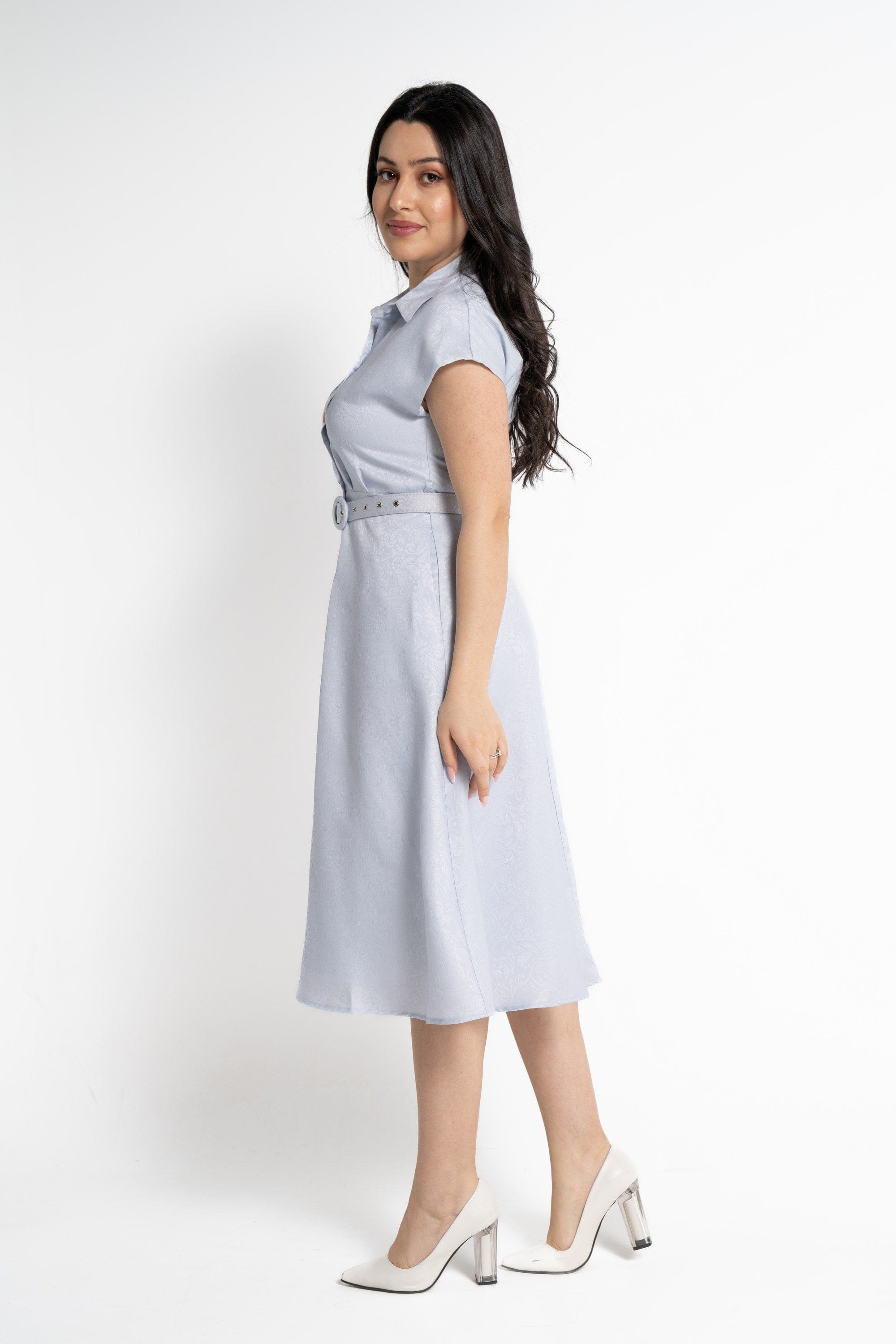 نتشي فستان قميص بأكمام قصيرة منقوش نسائي