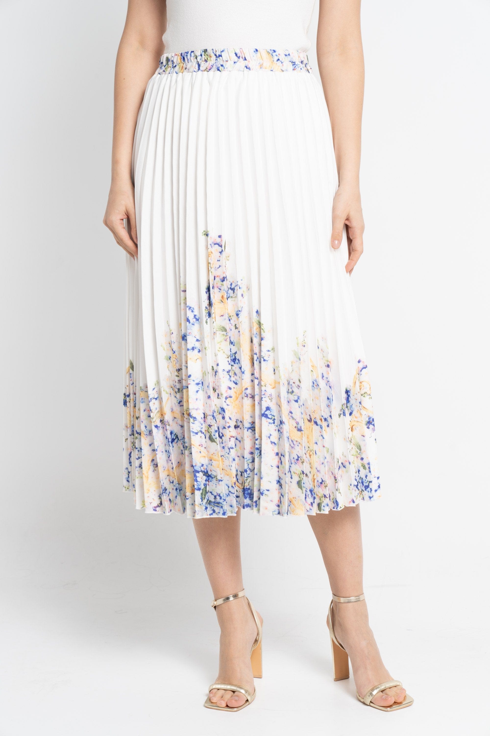 نتشي تنورة ميدي نسائية ببليسية بخصر مطاطي أزرق