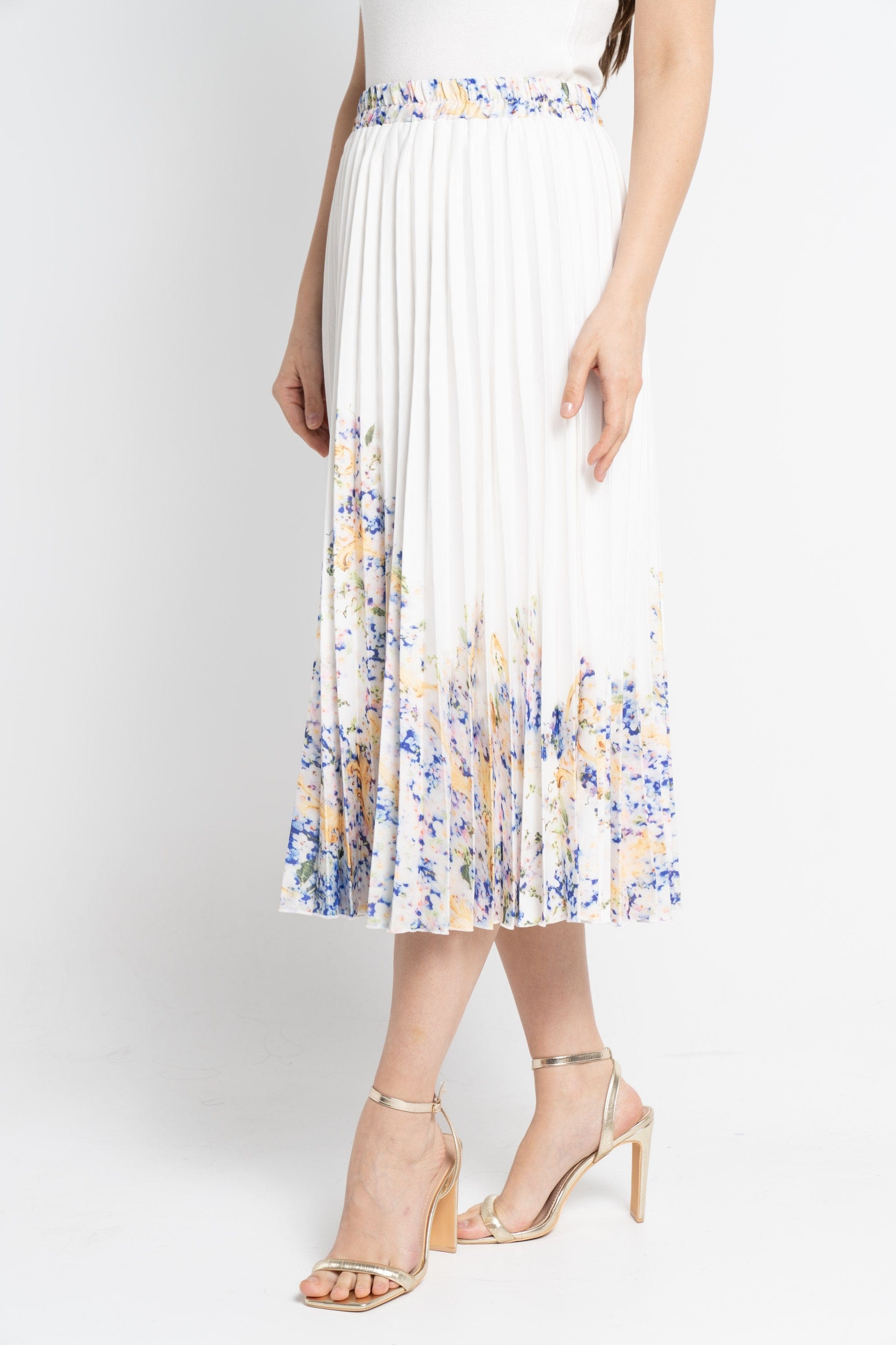 نتشي تنورة ميدي نسائية ببليسية بخصر مطاطي أزرق