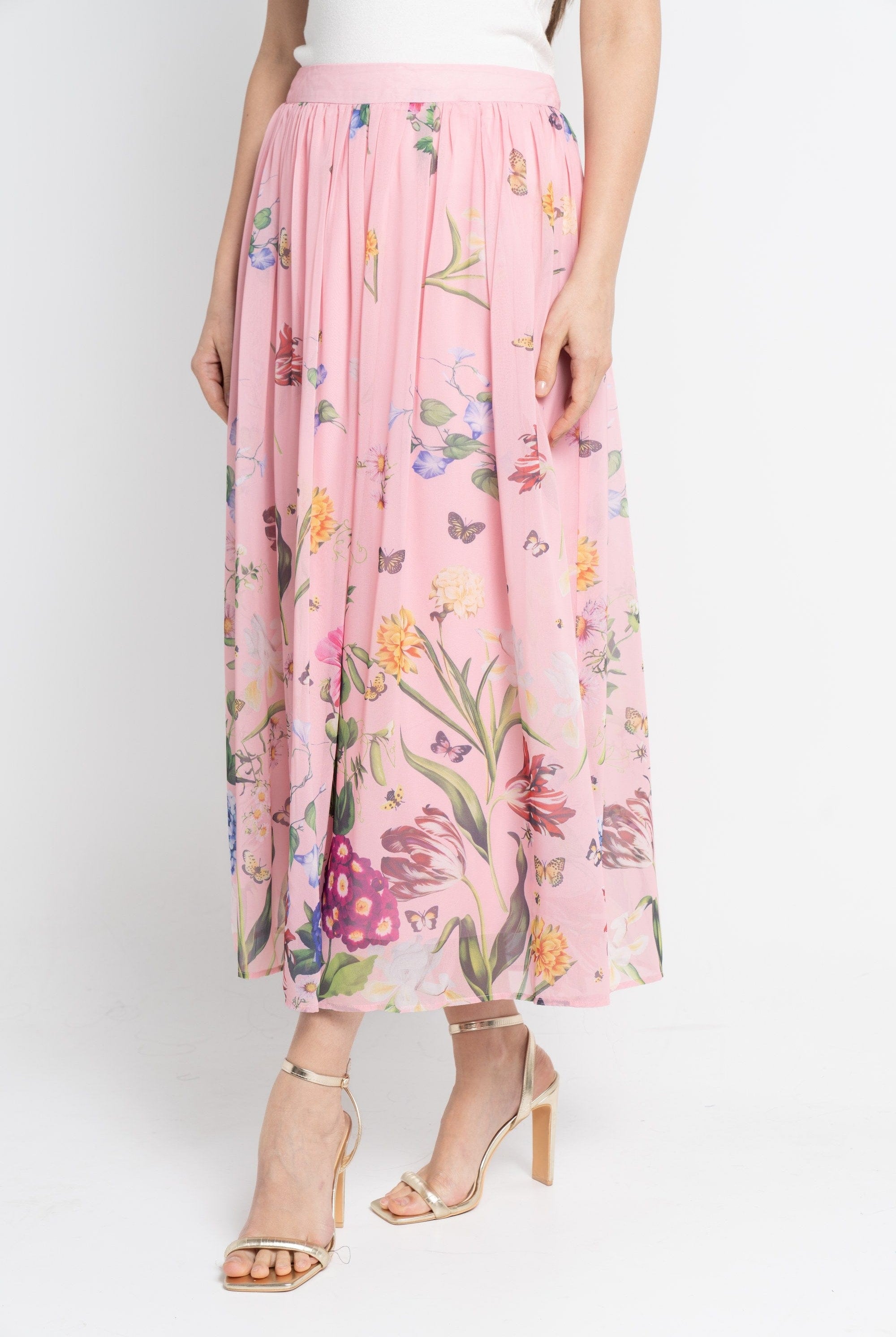 نتشي تنورة ميدي نسائية بكسرات مشجرة